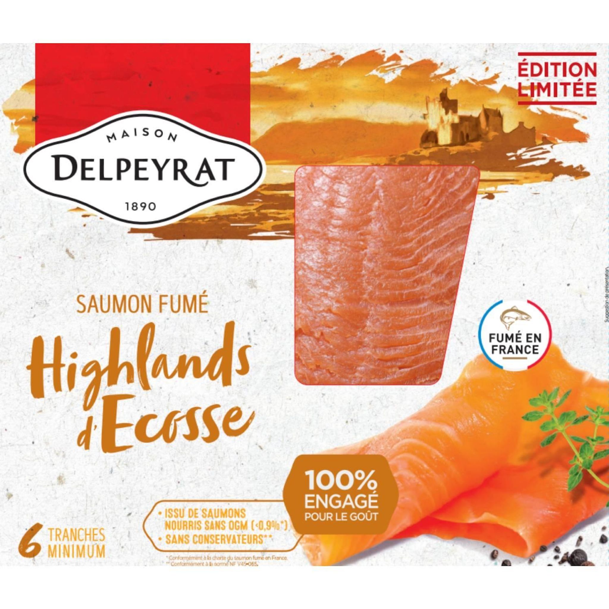 DELPEYRAT Saumon fumé des Highlands d'Ecosse 6 tranches 170g