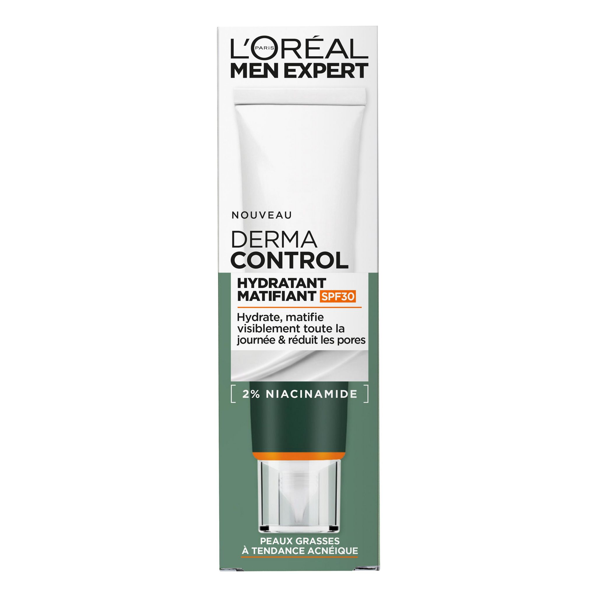 Voir la diapositive 2 : L'OREAL Men Expert Derma control hydratant matifiant SPF30 pour peaux grasses à tendance acnéique 40ml