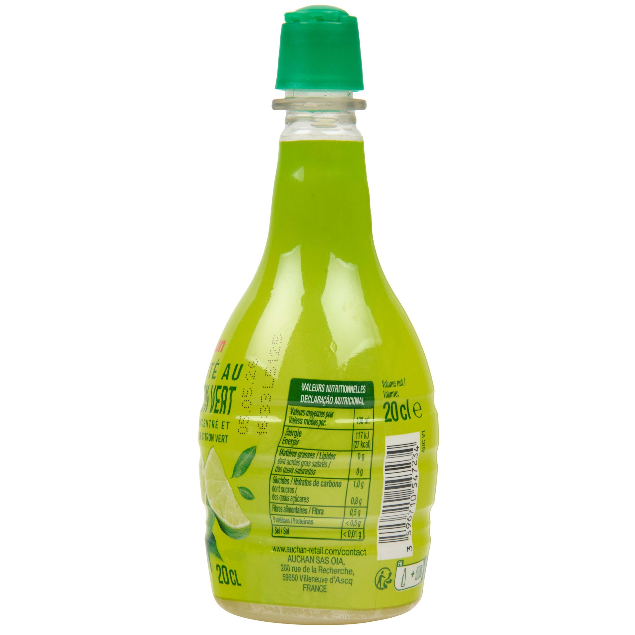 Voir la diapositive 3 : AUCHAN Jus à base de concentré de citron vert 20cl