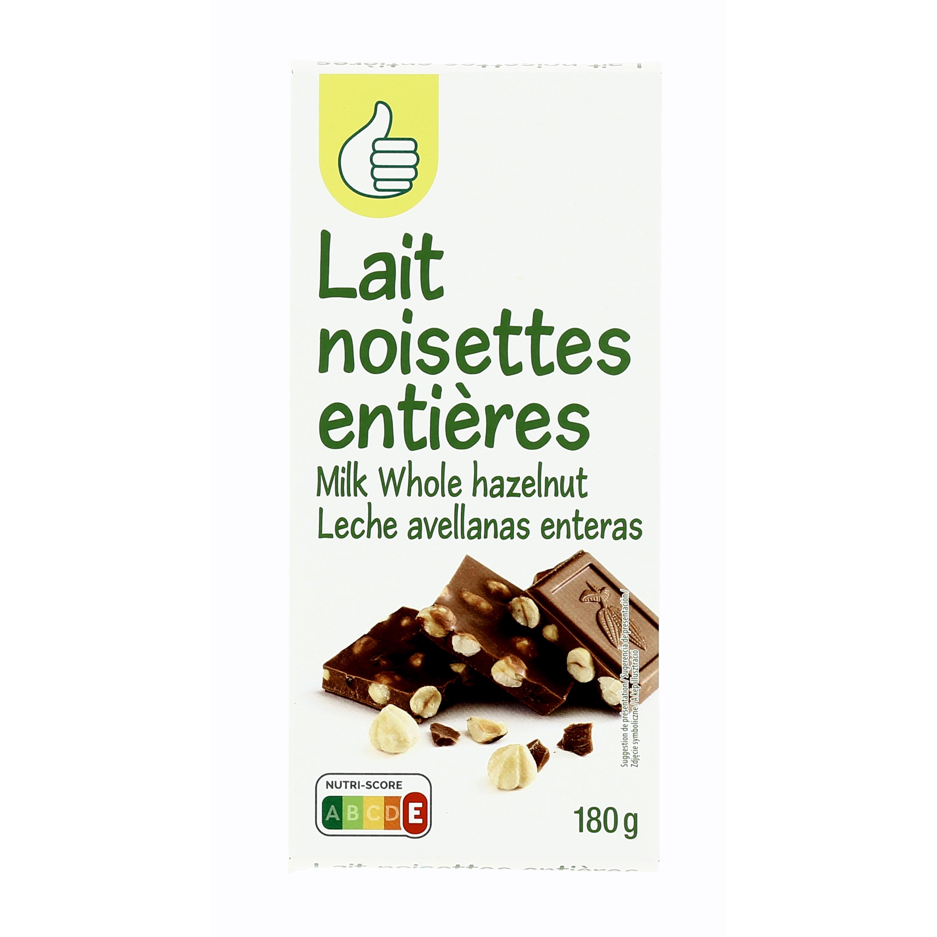 Voir la diapositive 3 : POUCE Tablette de chocolat au lait noisettes entières 180g