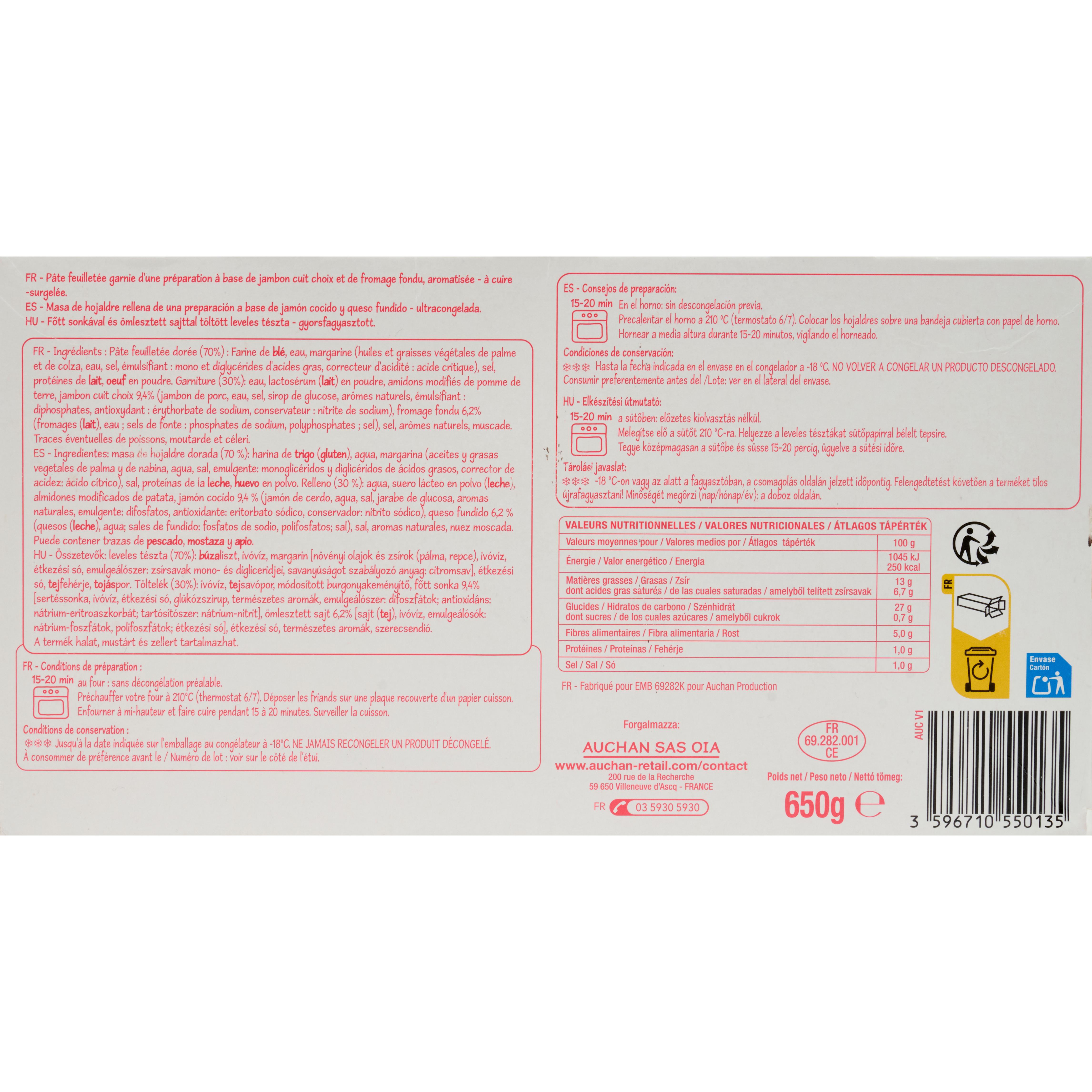 Voir la diapositive 2 : POUCE Feuilletés jambon fromage 10 pièces 650g