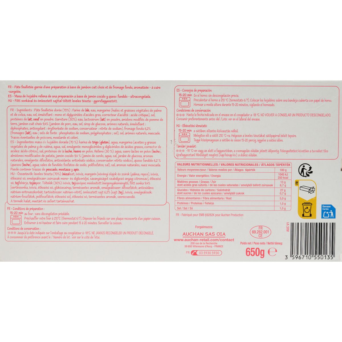 POUCE Feuilletés jambon fromage 10 pièces 650g