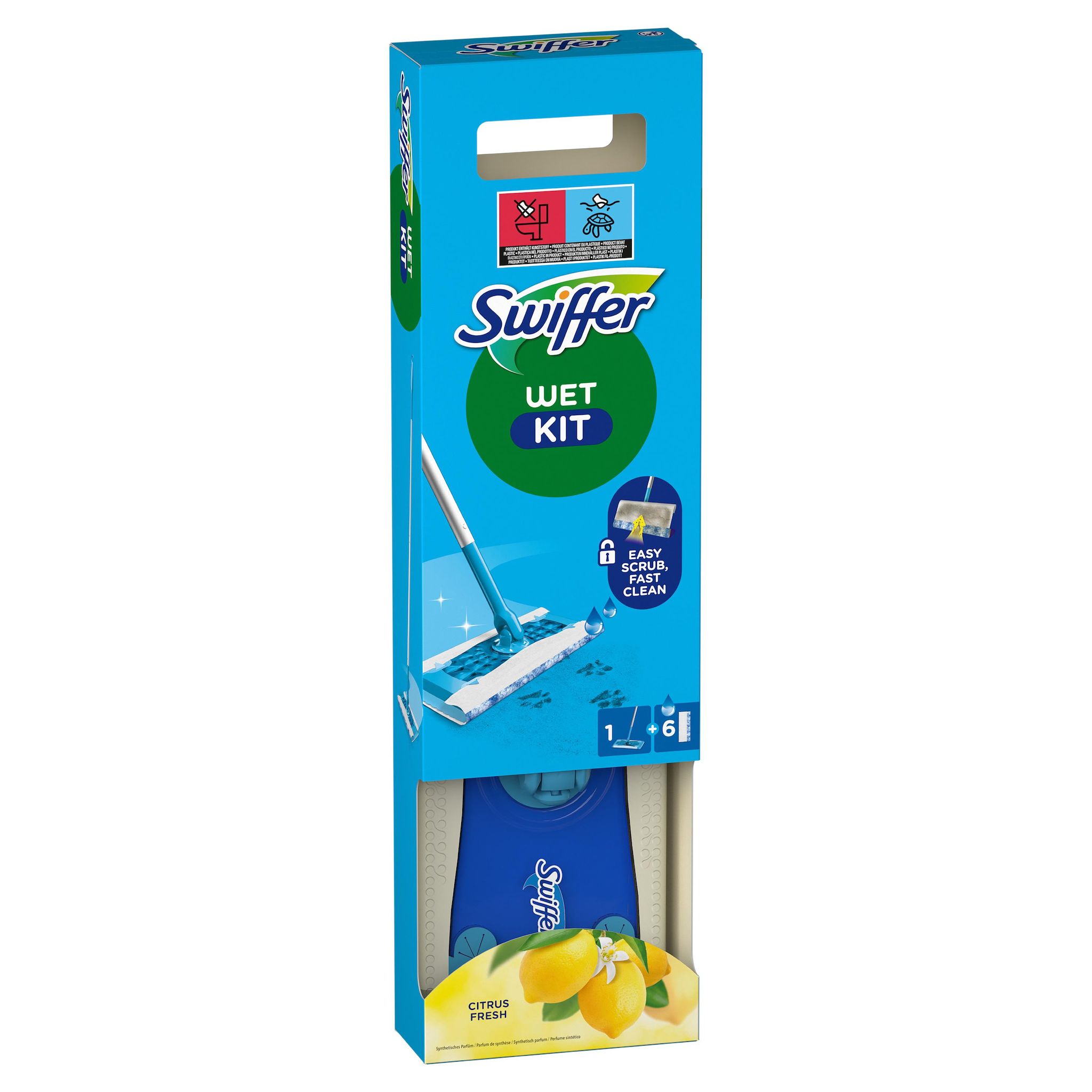 Voir la diapositive 2 : SWIFFER Balai kit de démarrage attrape-poussière avec lingettes imprégnées 1 balai et 6 lingettes