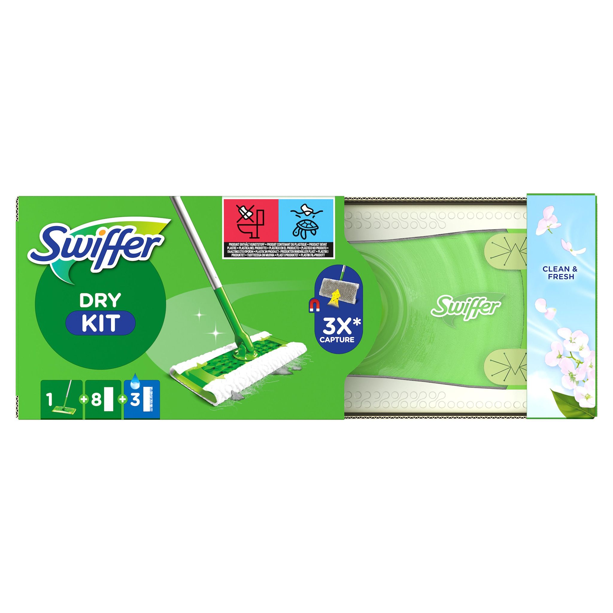 Voir la diapositive 2 : SWIFFER Balai attrape-poussière kit de démarrage lingettes sèches et imprégnées 1 pièce
