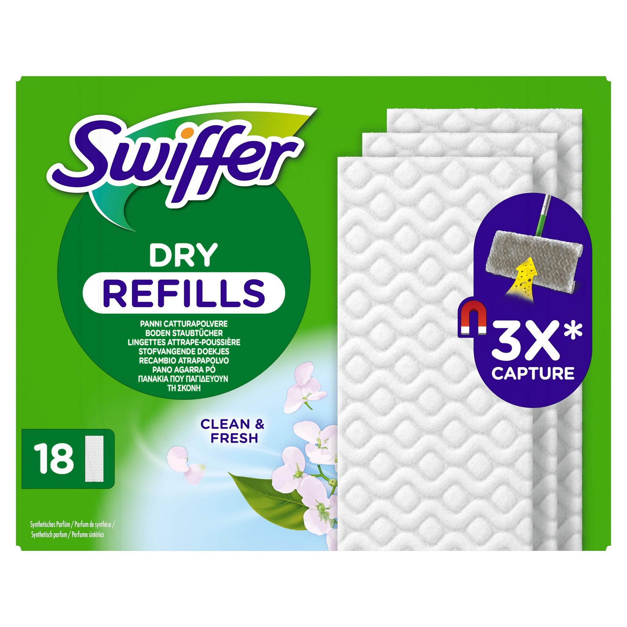 SWIFFER Balai attrape-poussière lingettes sèches parfum febreze 18 pièces