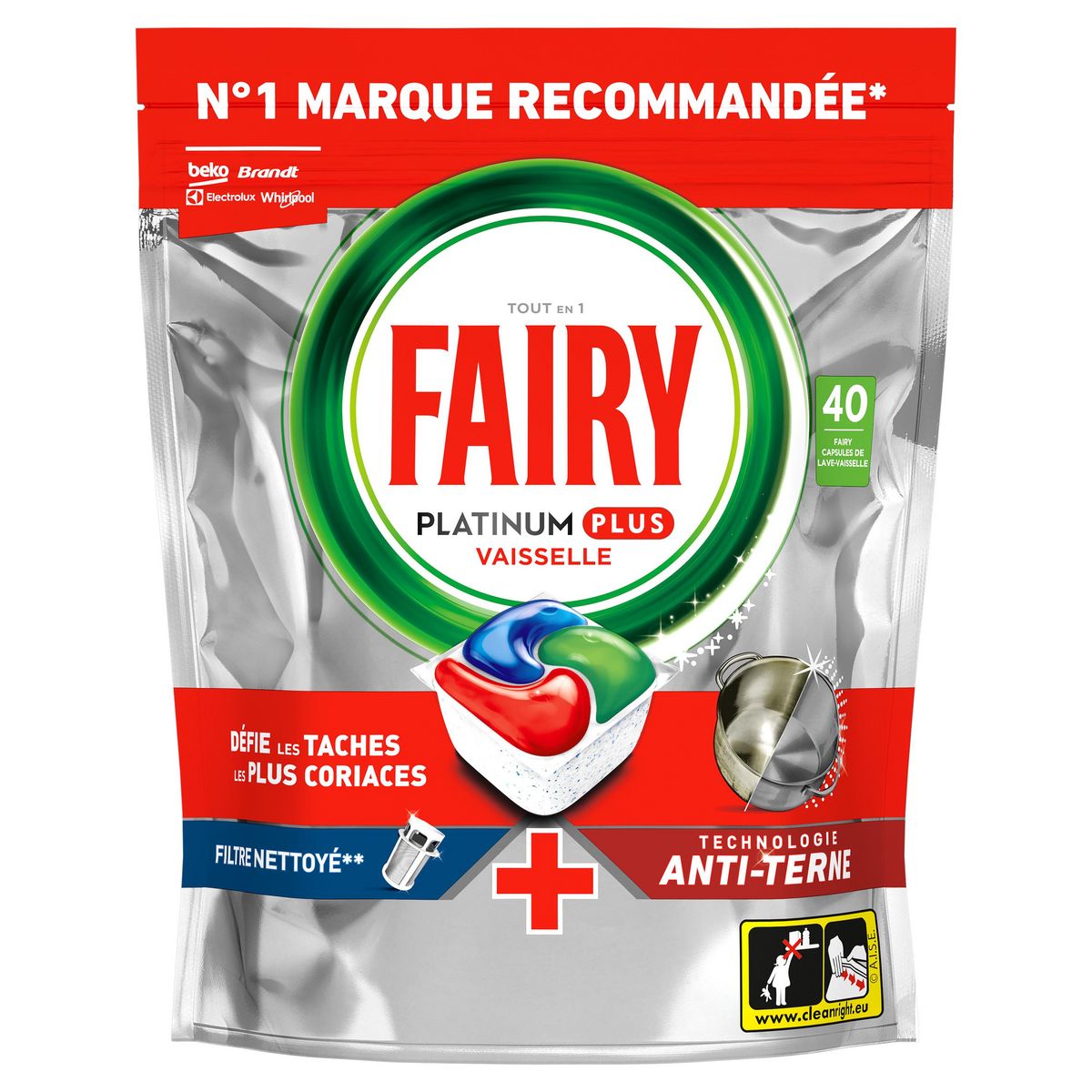 FAIRY Platinum Plus Tablettes lave-vaisselle actions 7 en 1 40 caps