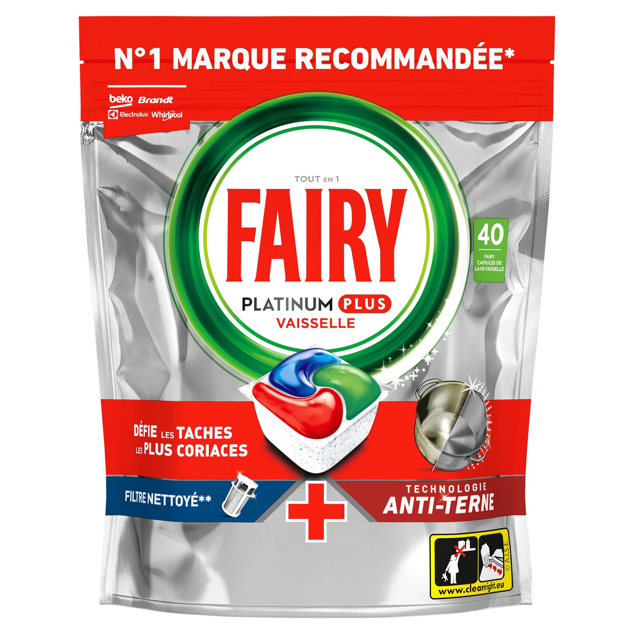 Voir la diapositive 2 : FAIRY Platinum Plus Tablettes lave-vaisselle actions 7 en 1 40 caps