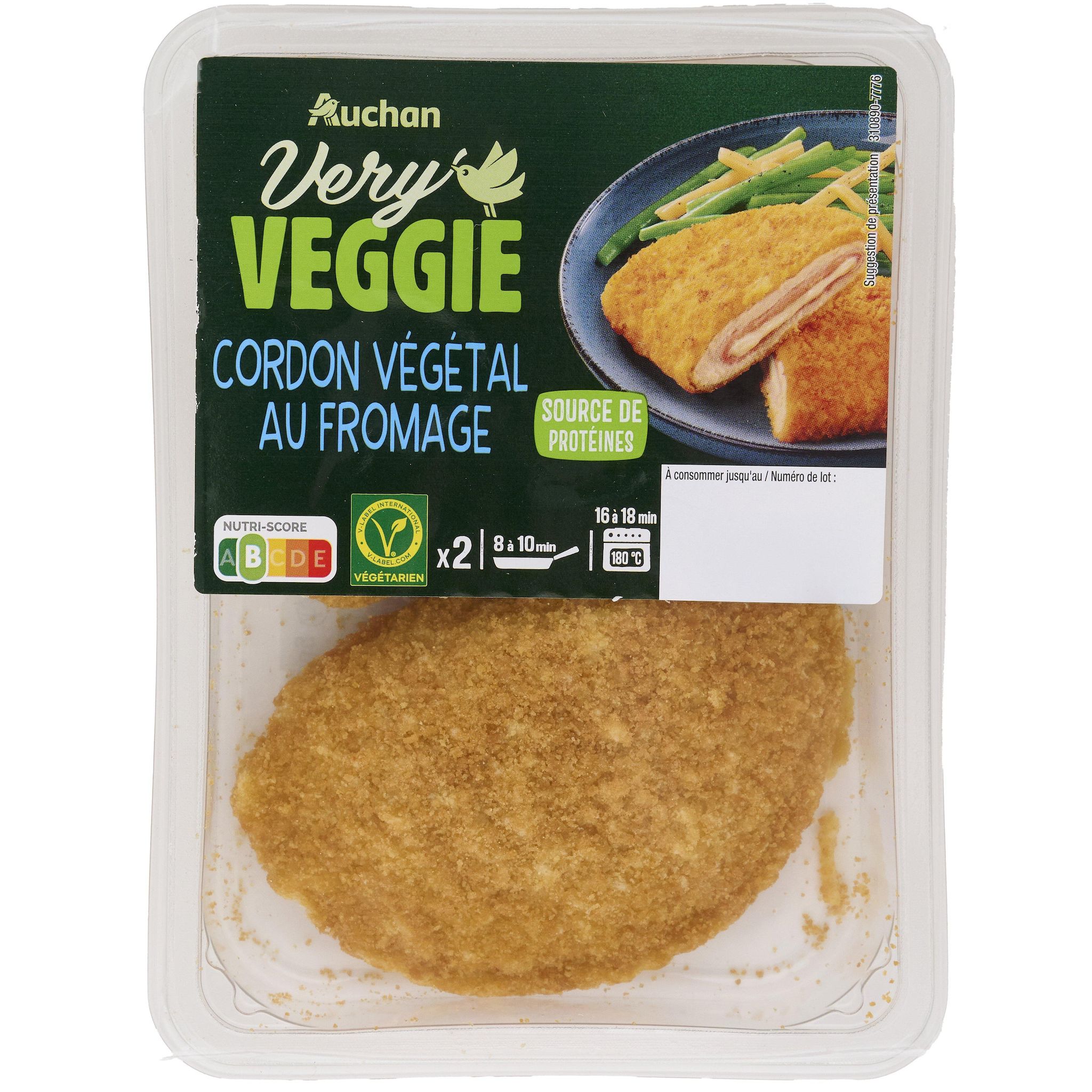 AUCHAN Veggie cordon végétal au fromage 200g