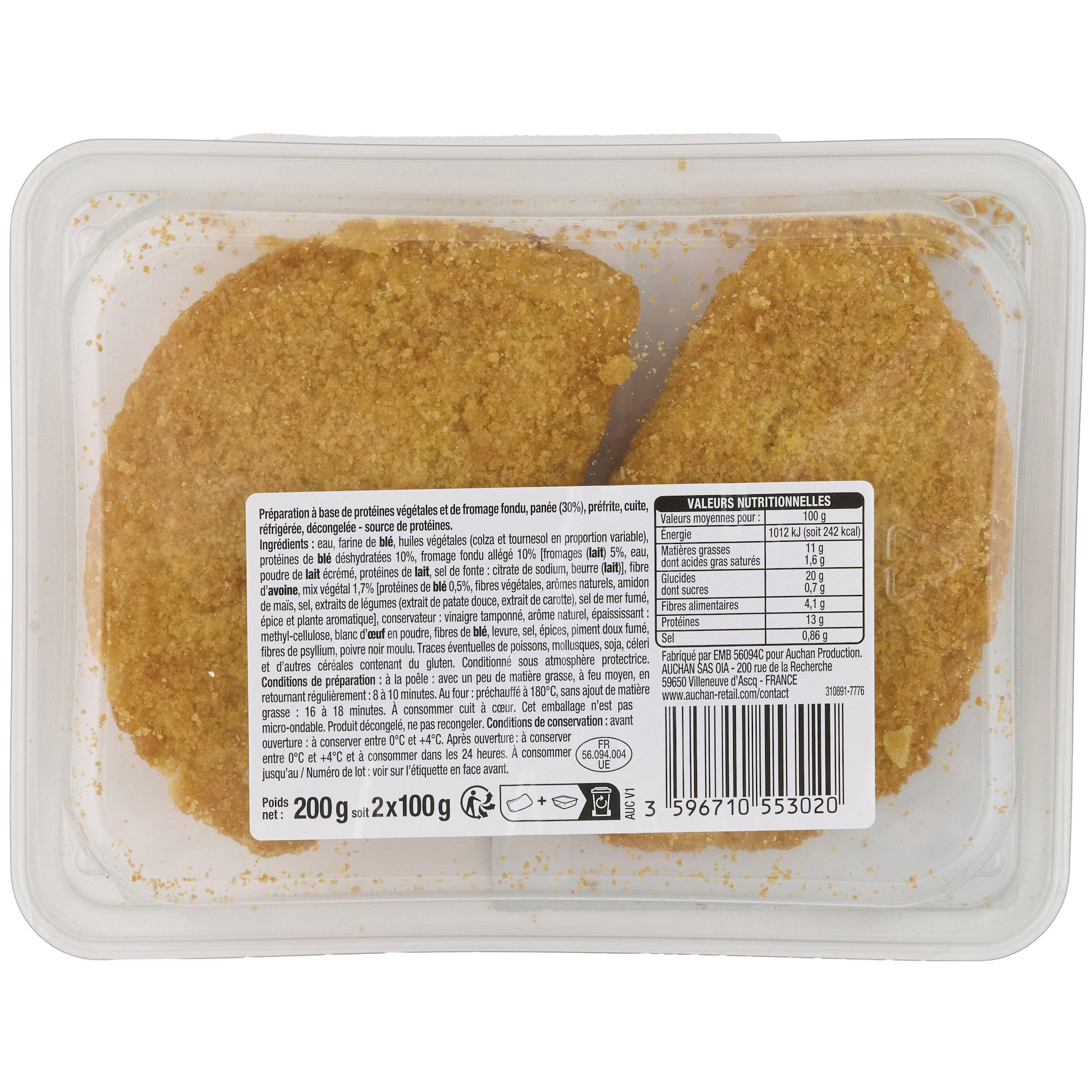 Voir la diapositive 2 : AUCHAN Veggie cordon végétal au fromage 200g