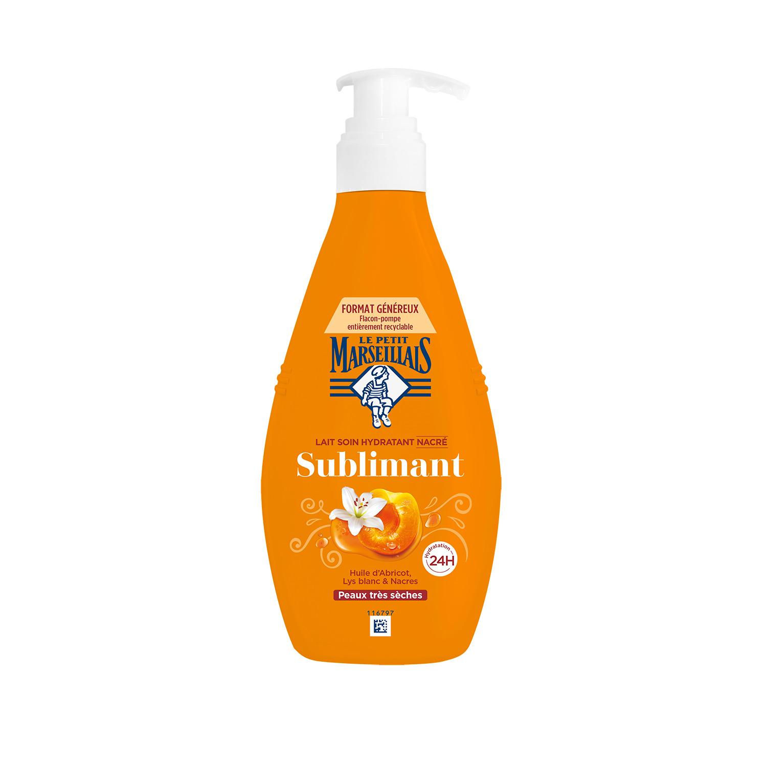 LE PETIT MARSEILLAIS Lait corps soin nacré sublimant à l'huile d'abricot, lys blanc et nacres peaux très sèches 400ml