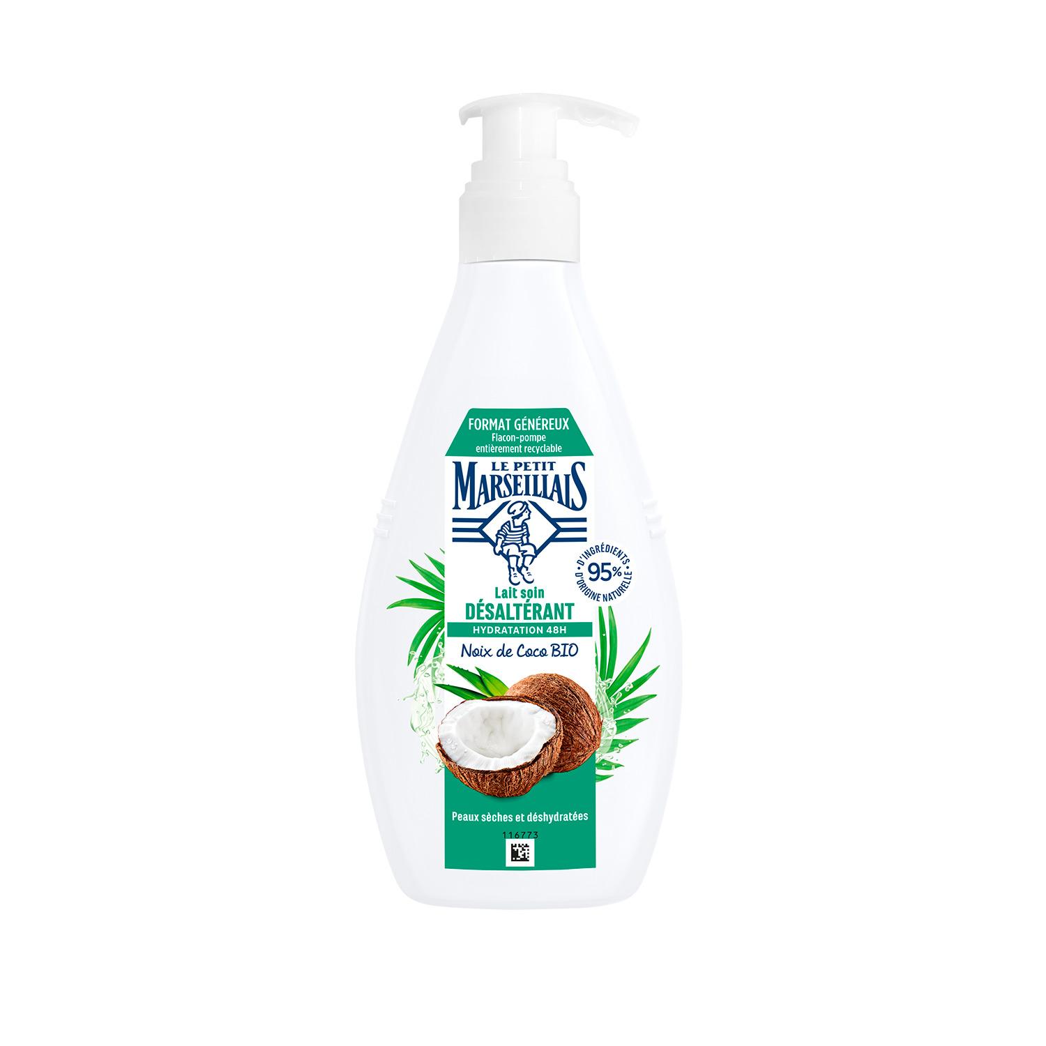 LE PETIT MARSEILLAIS Lait corps soin désaltérant noix de coco bio peaux sèches et déshydratées 400ml