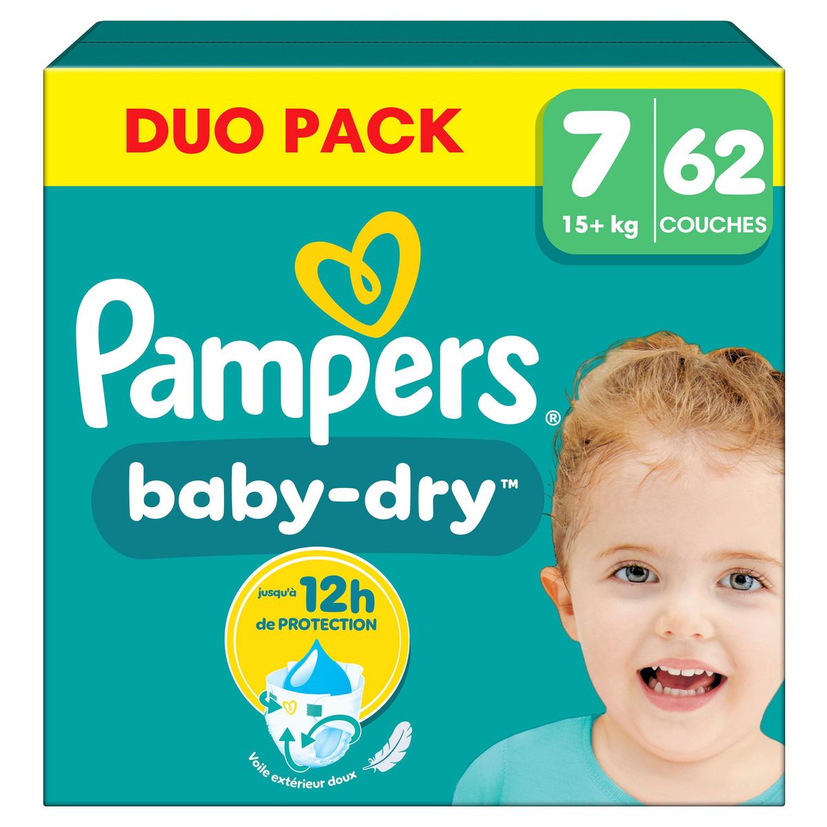 PAMPERS Baby Dry couches taille 7 (15kg+) 62 couches