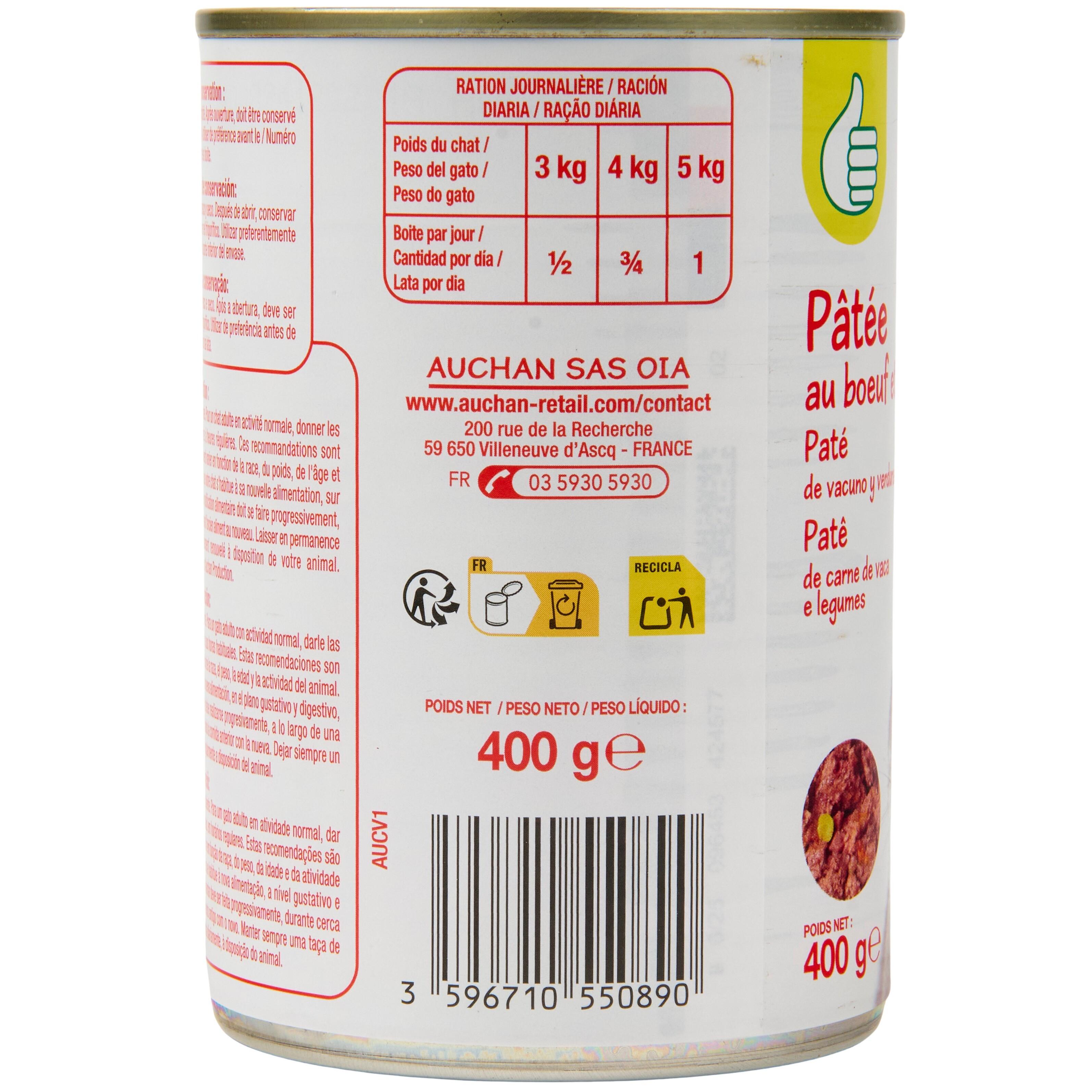 Voir la diapositive 3 : POUCE Boîte patée au boeuf et légumes pour chat 400g
