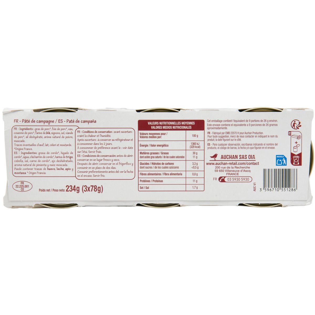 POUCE Pâté de campagne 3x78g