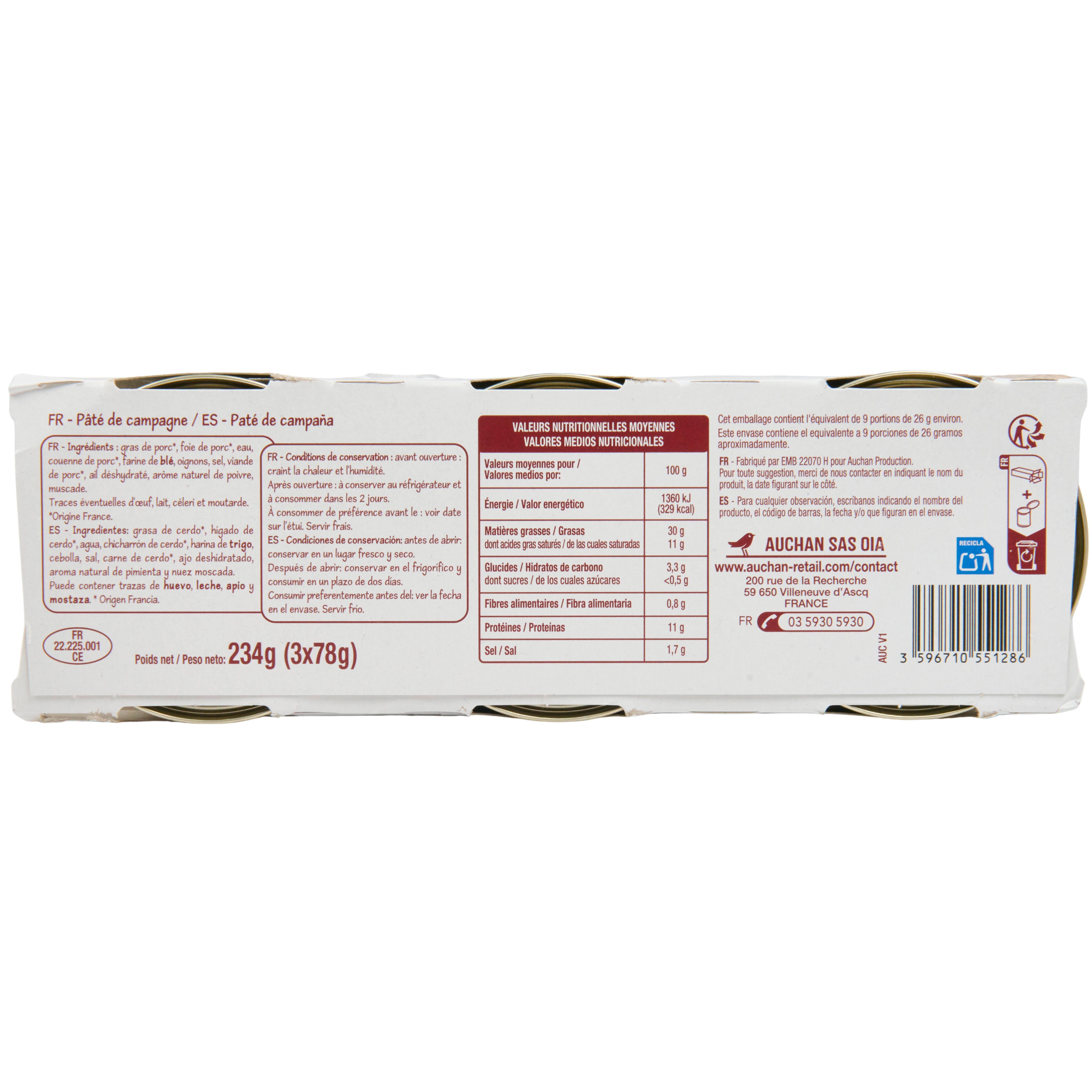 Voir la diapositive 4 : POUCE Pâté de campagne 3x78g