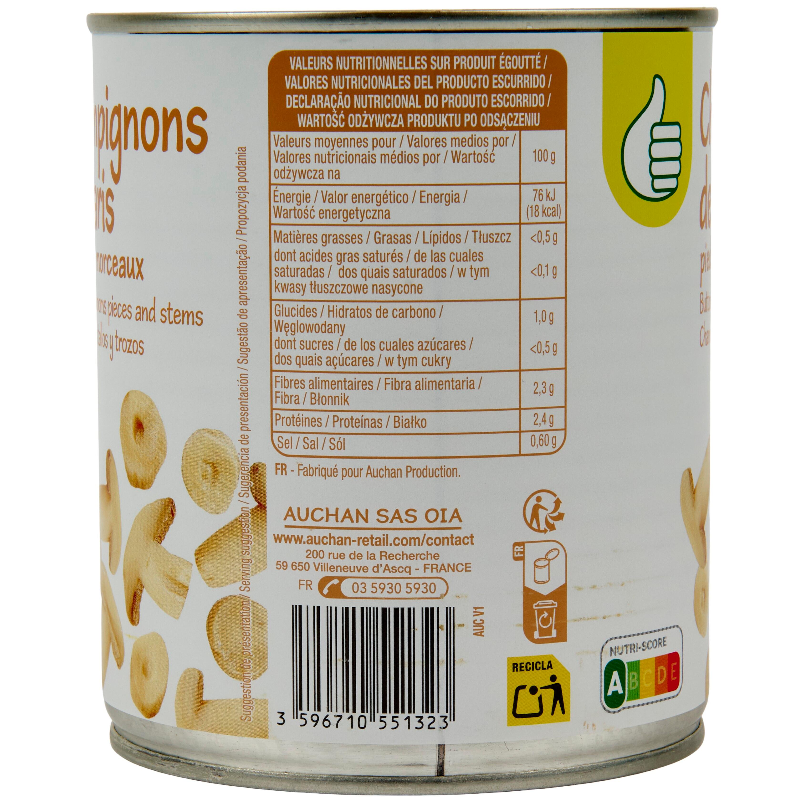 Voir la diapositive 4 : POUCE Champignons de Paris pieds et morceaux 460g