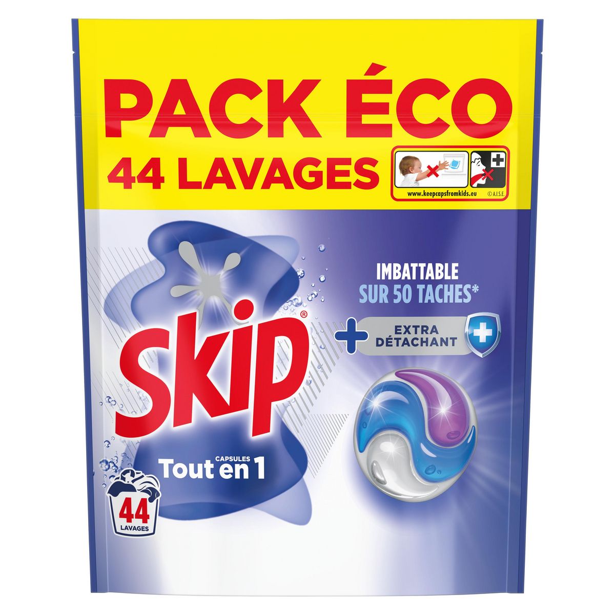 SKIP Lessive capsules imbattable sur 50 tâches extra détachant 44 capsules 0,928kg