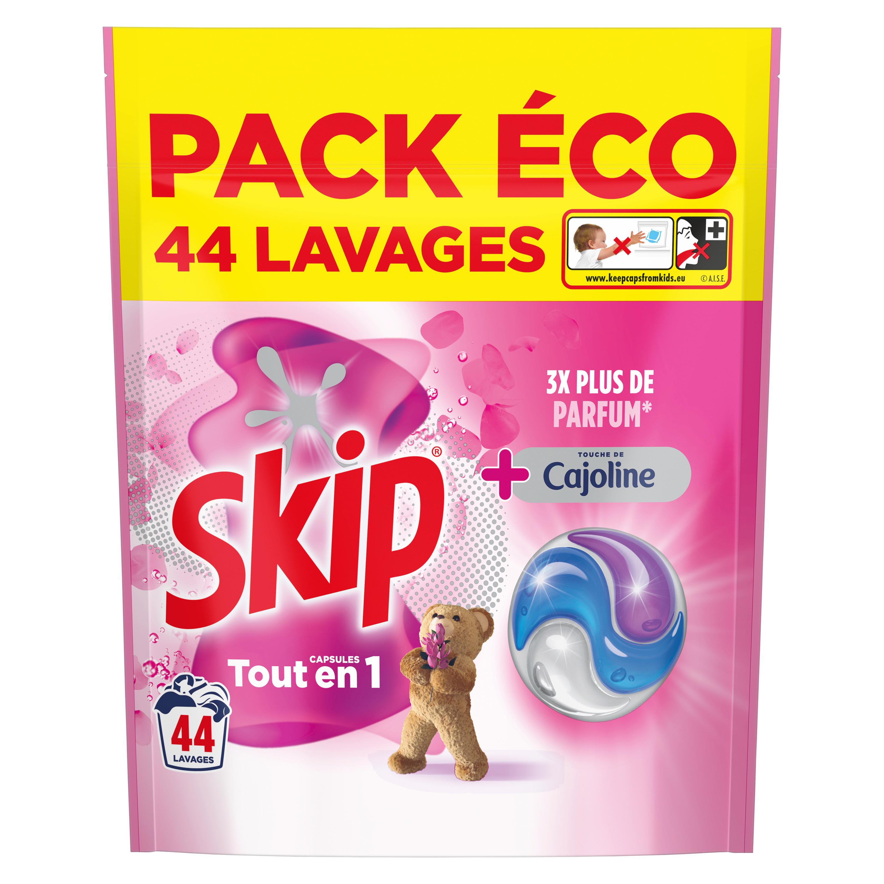 SKIP Lessive capsules 3x plus de parfum cajoline 928g 44 caps pas cher ...
