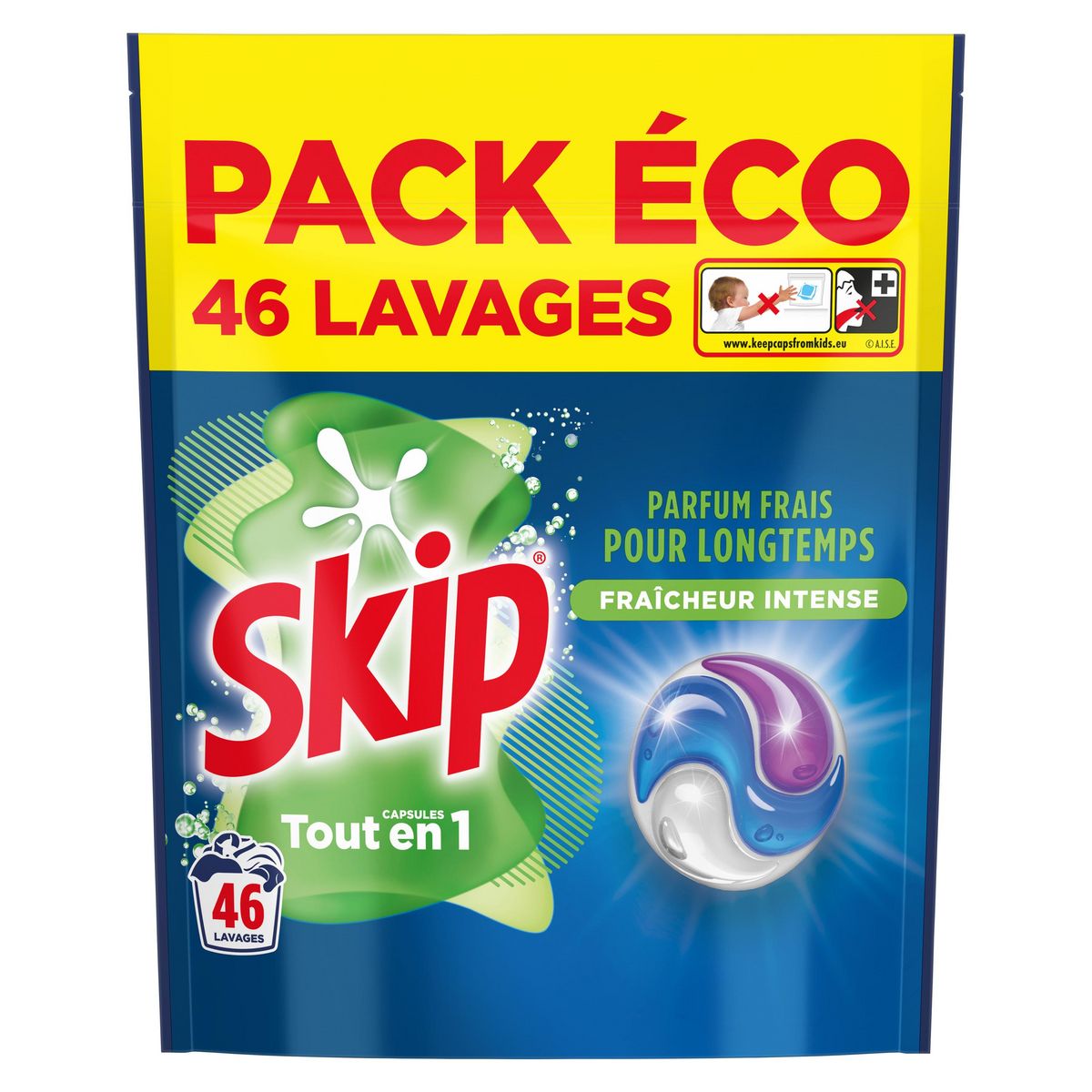 SKIP Lessive capsules tout en 1 parfum frais pour longtemps 46 capsules 971g
