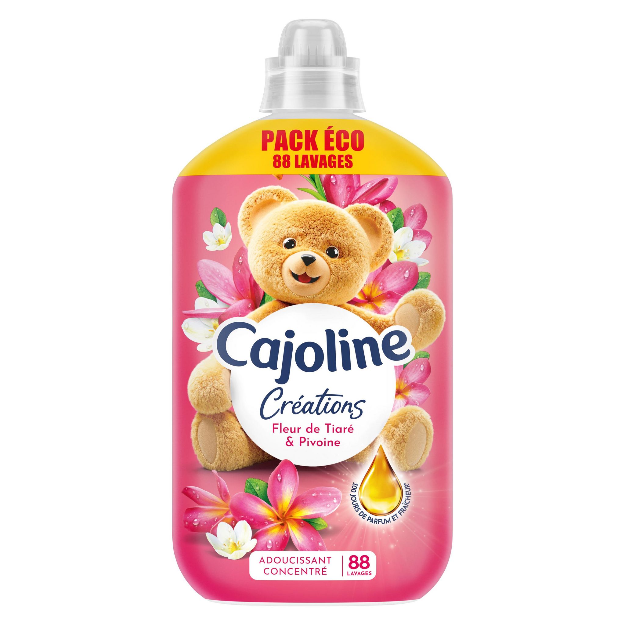 CAJOLINE Adoucissant liquide fleur de tiaré et pivoine 1,84l 88lav