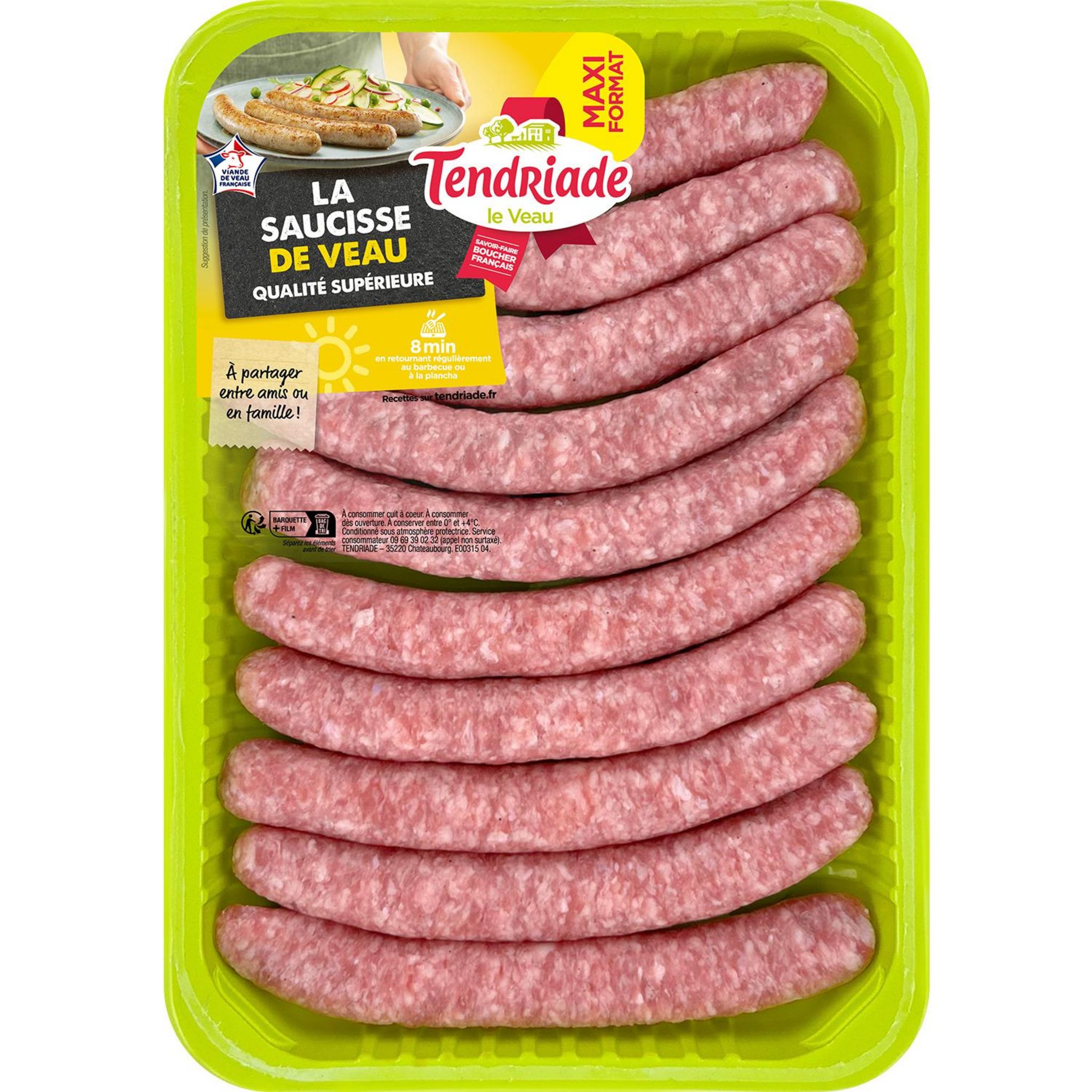 TENDRIADE Saucisse de veau, qualité supérieur, maxi format 10 pièces 0.660 kg