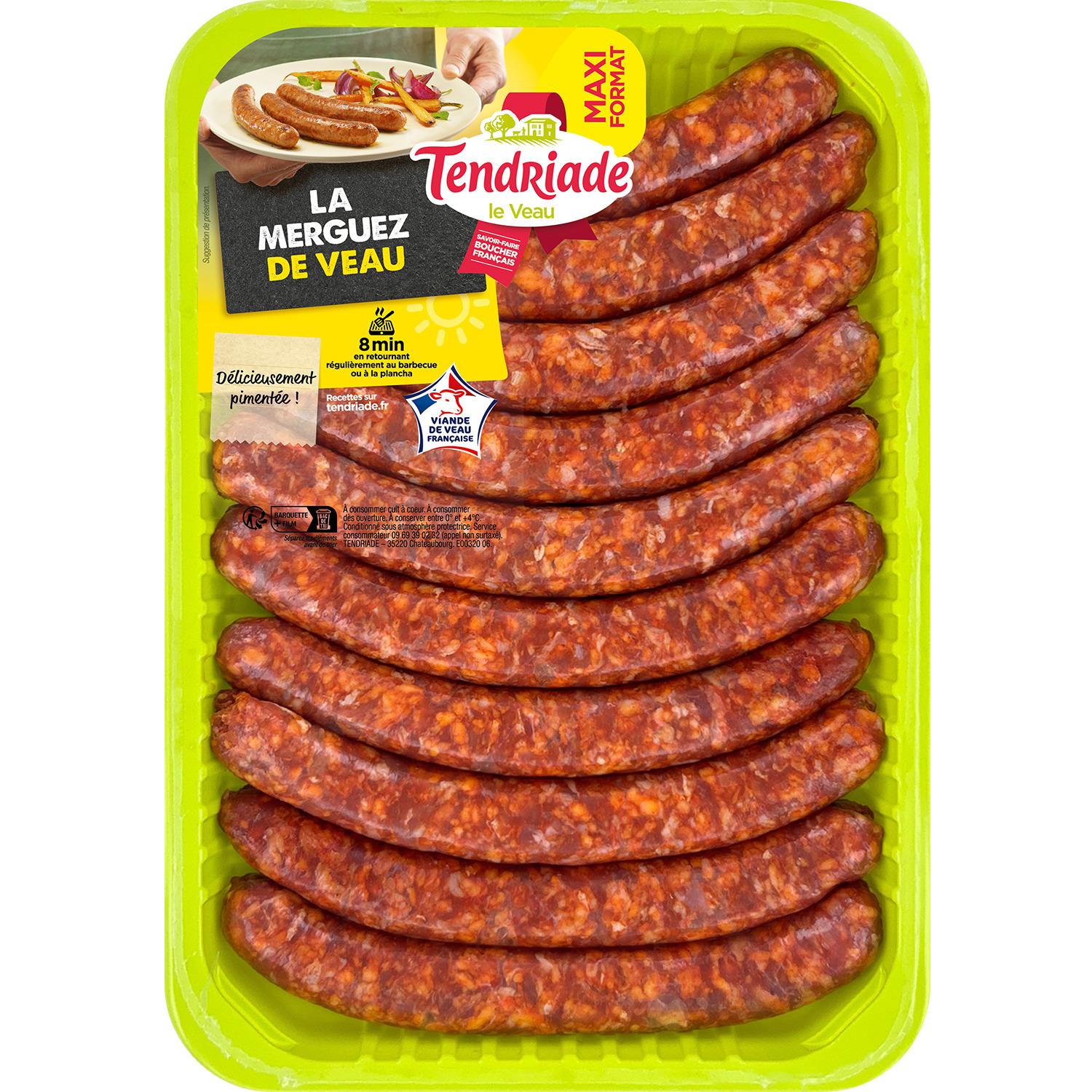 TENDRIADE Merguez de veau, pimentée, maxi format 10 pièces 0,660 kg