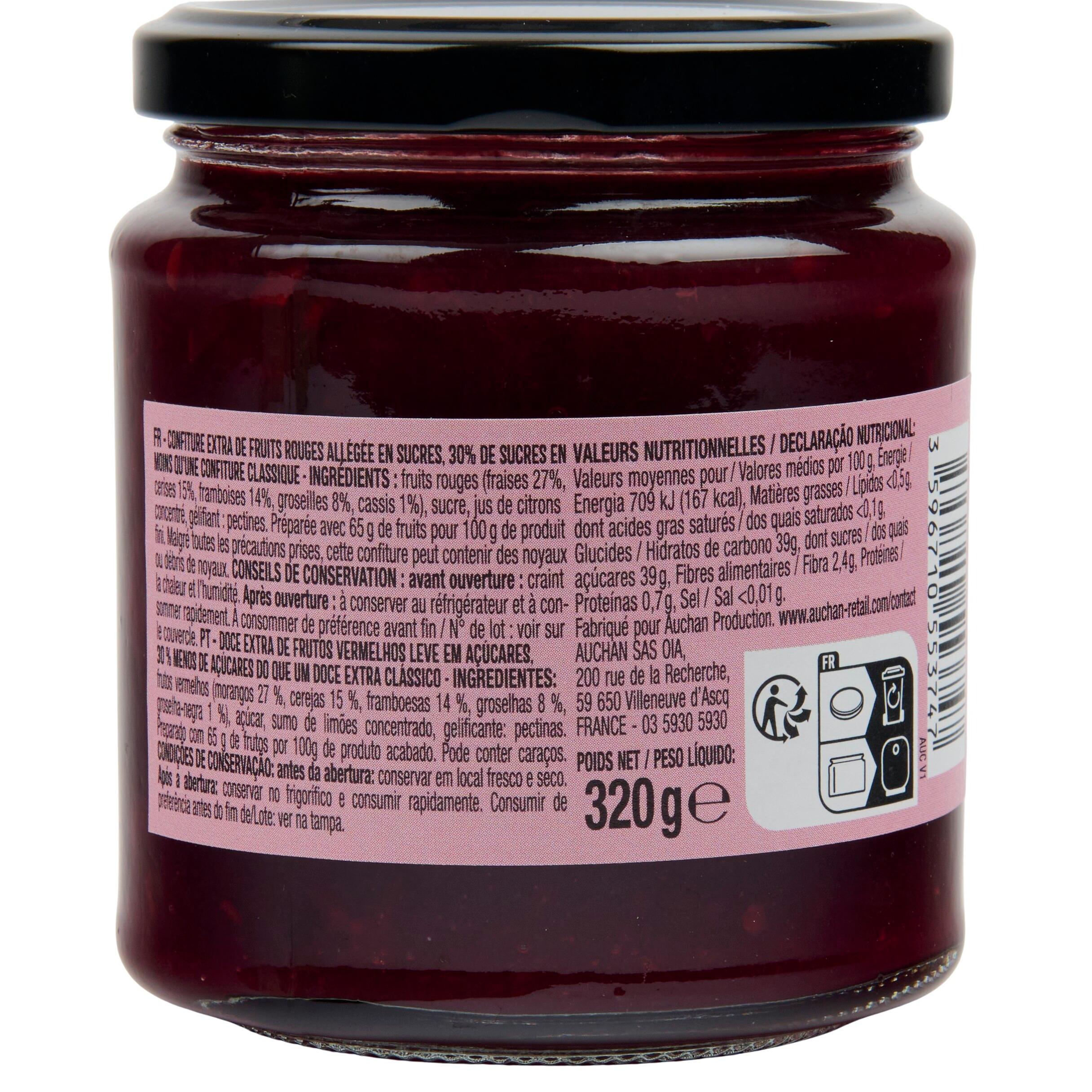 Voir la diapositive 2 : AUCHAN La Gourmande confiture de fruits rouges 65% de fruits 320g