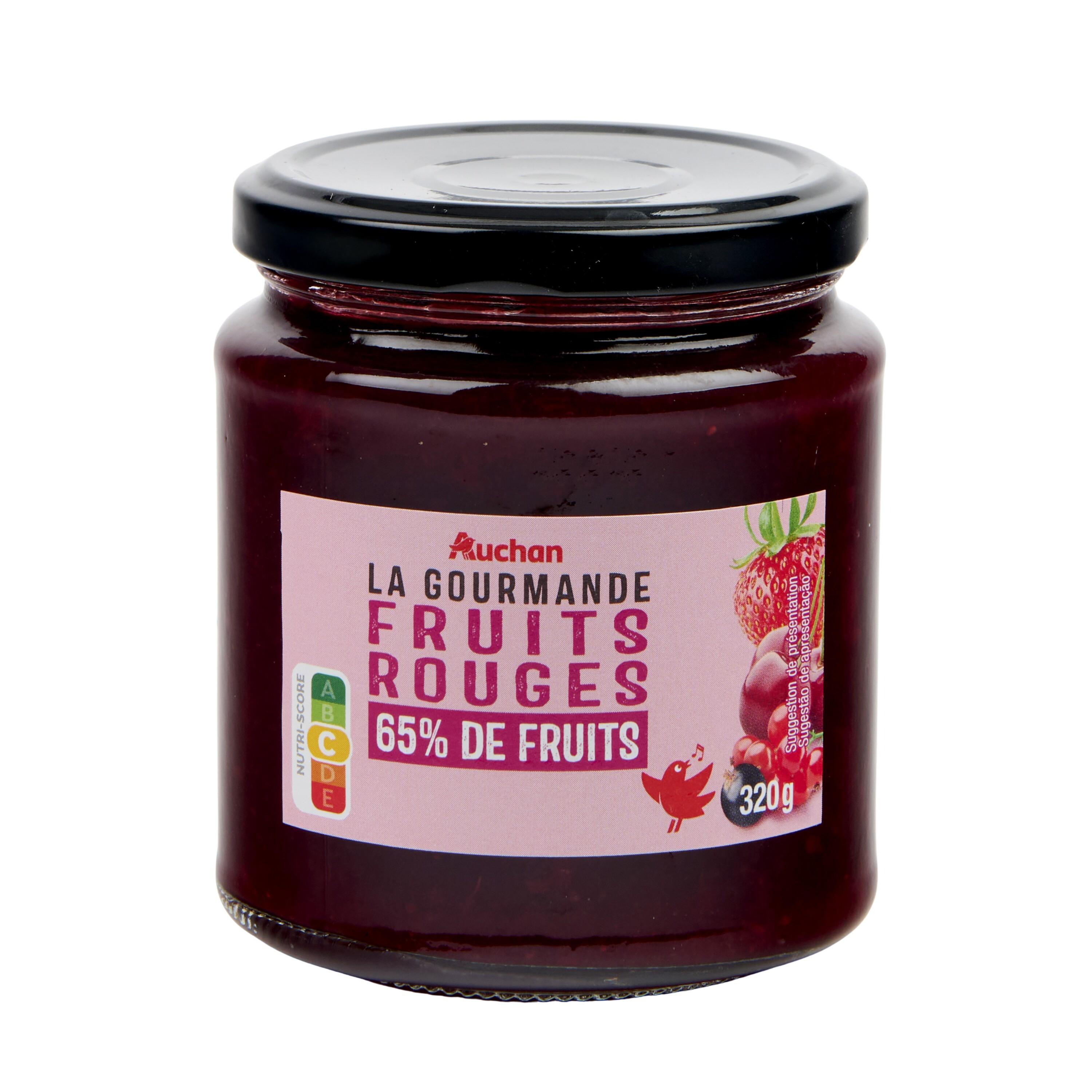 Voir la diapositive 3 : AUCHAN La Gourmande confiture de fruits rouges 65% de fruits 320g