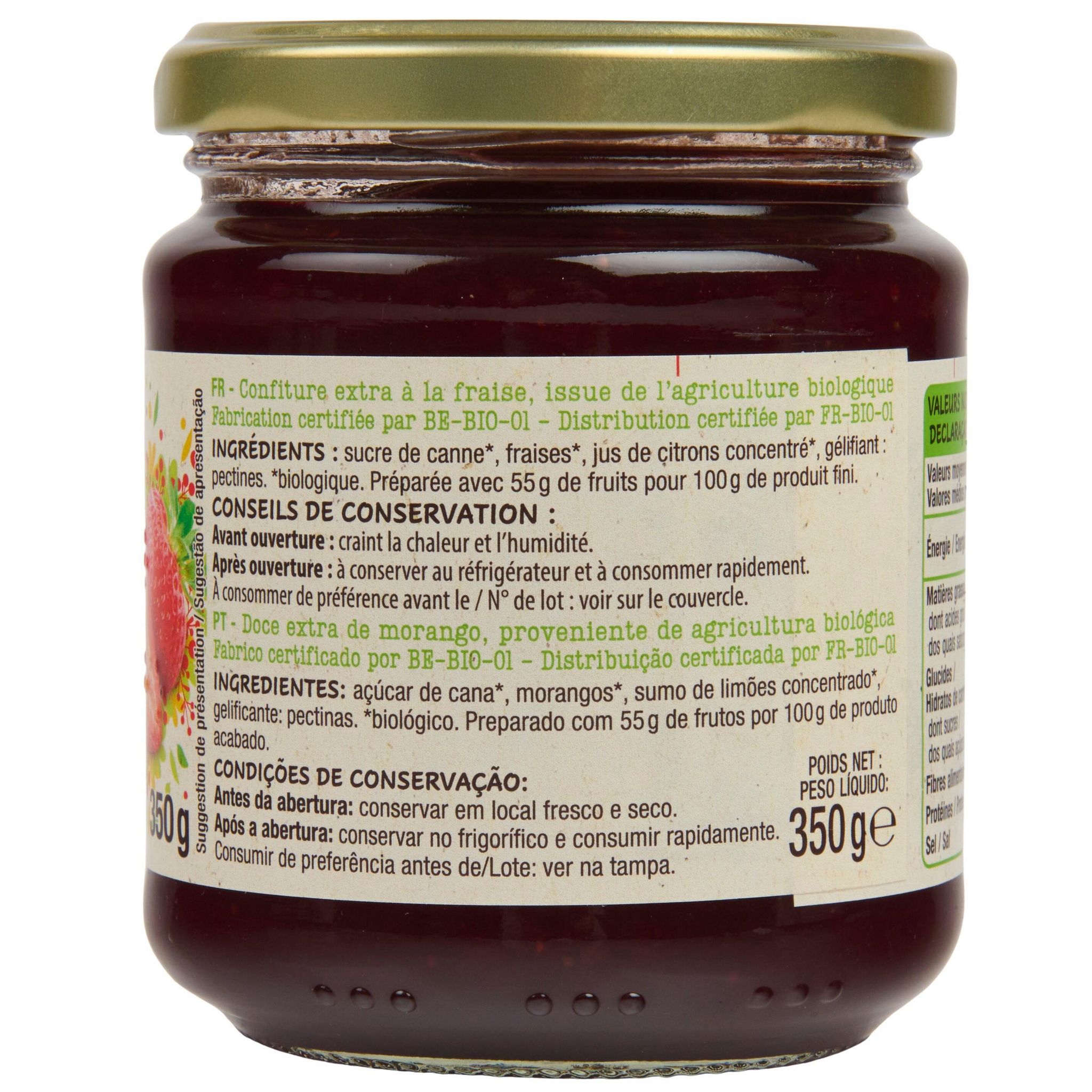 Voir la diapositive 3 : AUCHAN BIO Confiture extra fraise bio 350g