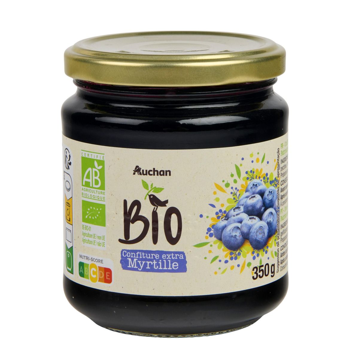 AUCHAN BIO Confiture extra myrtille bio 350g