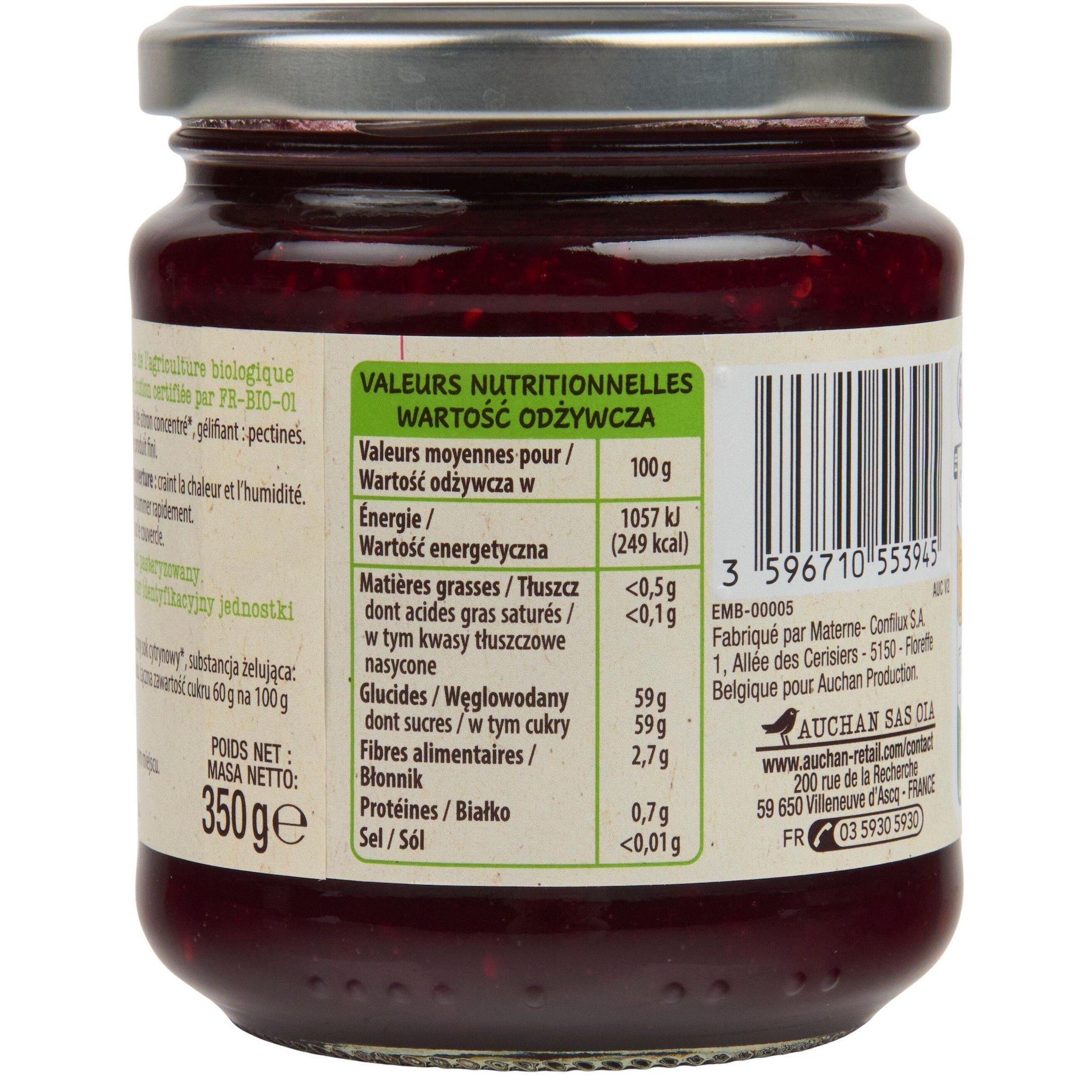 Voir la diapositive 2 : AUCHAN BIO Confiture extra framboise bio 350g