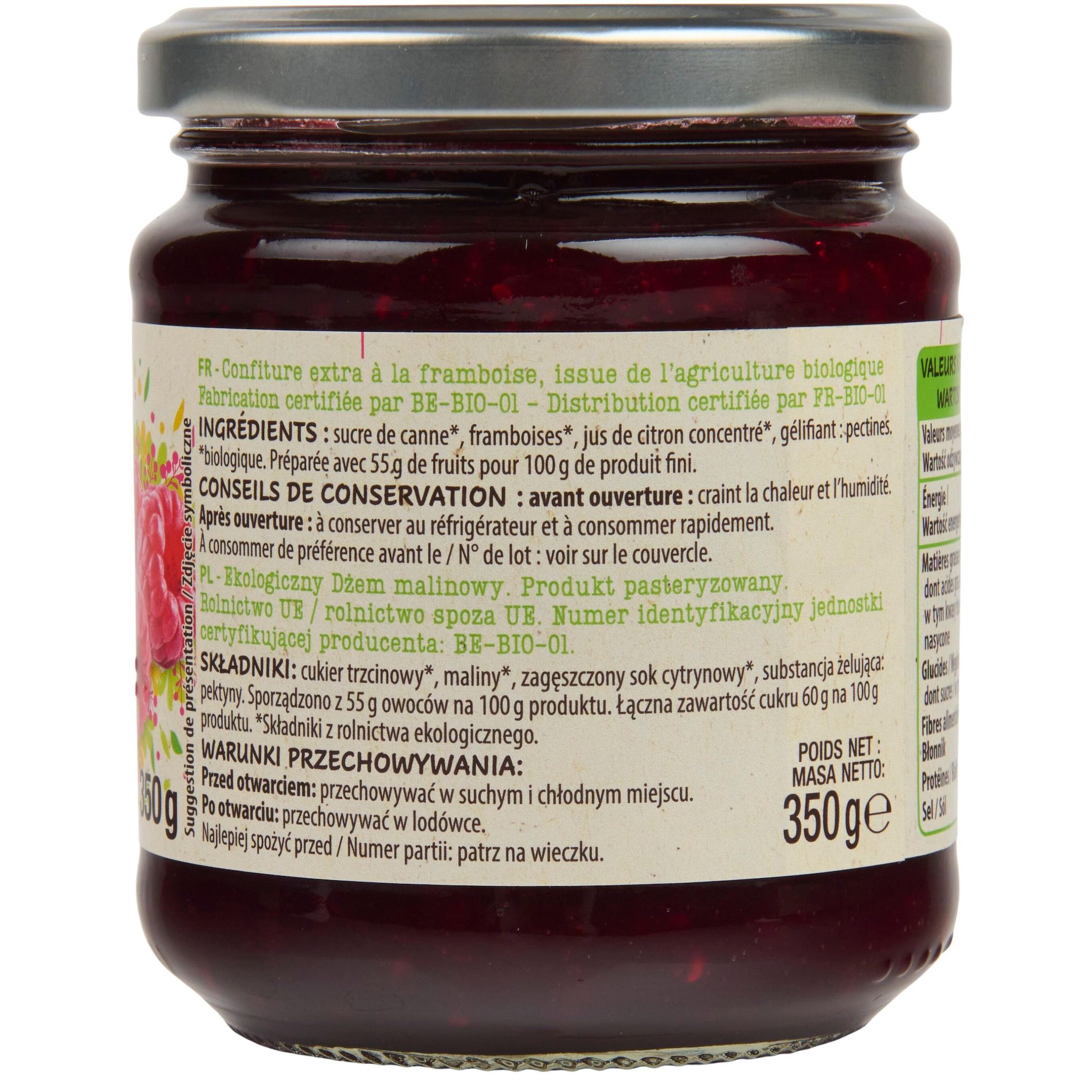 Voir la diapositive 4 : AUCHAN BIO Confiture extra framboise bio 350g