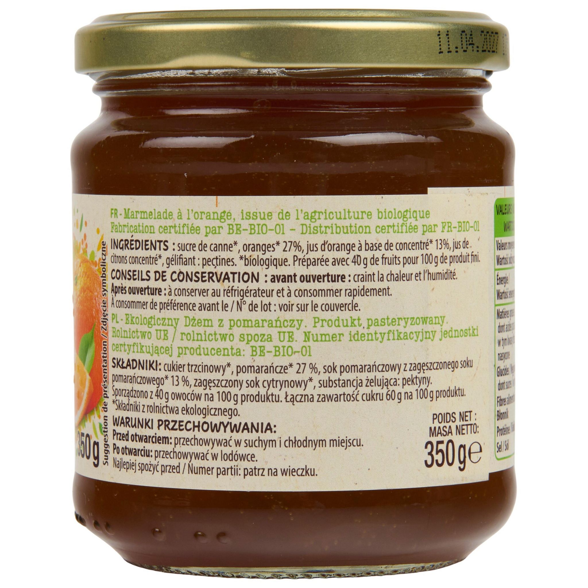 Voir la diapositive 4 : AUCHAN BIO Marmelade orange bio 350g