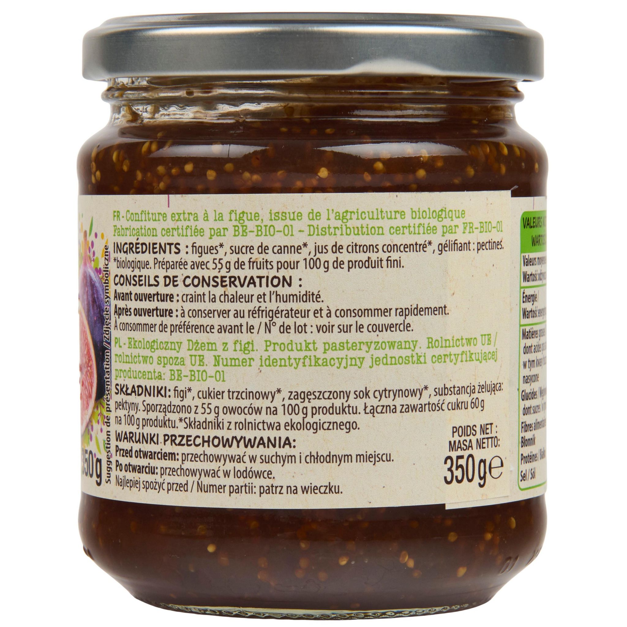 Voir la diapositive 4 : AUCHAN BIO Confiture extra figue bio 350g