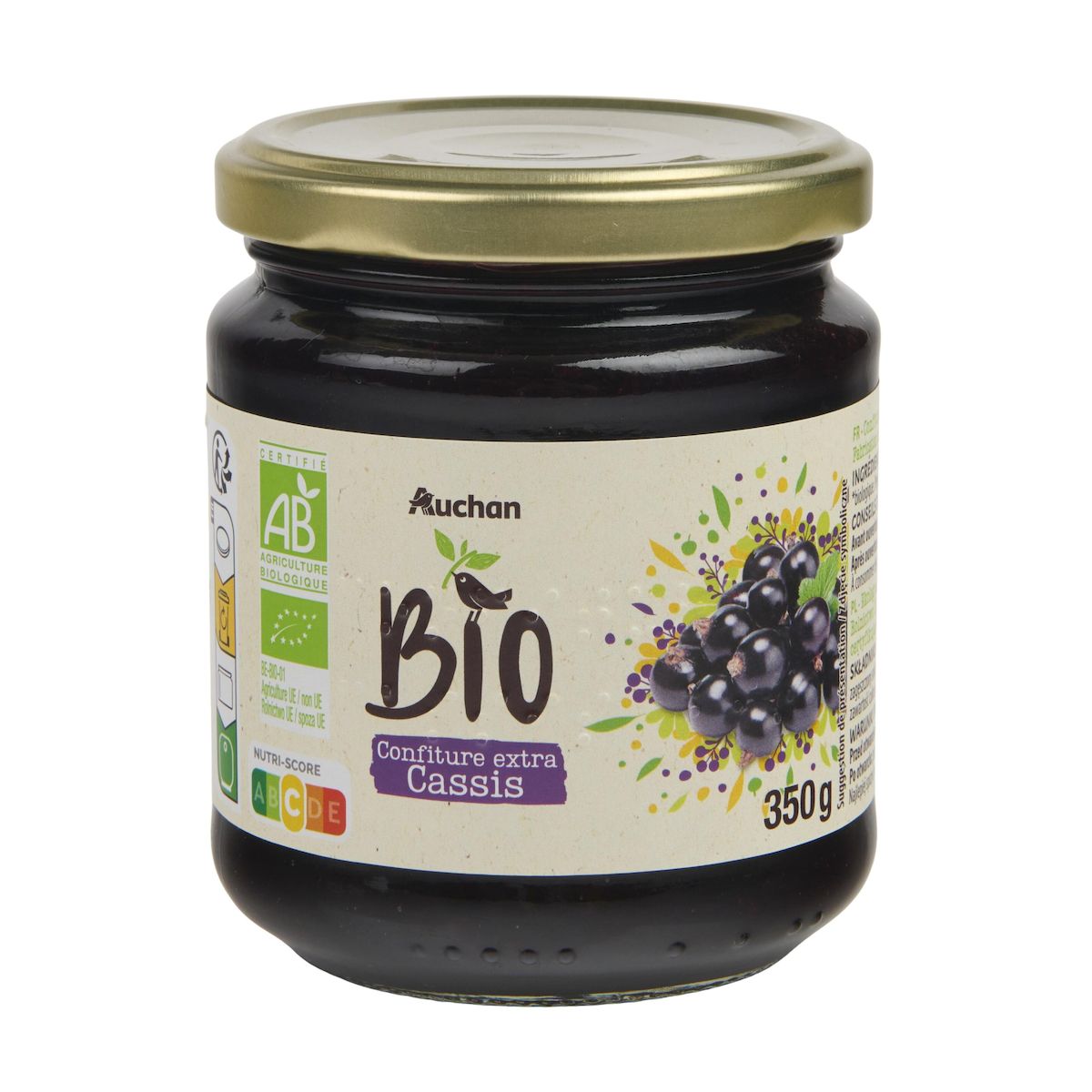 AUCHAN BIO Confiture extra cassis bio 350g
