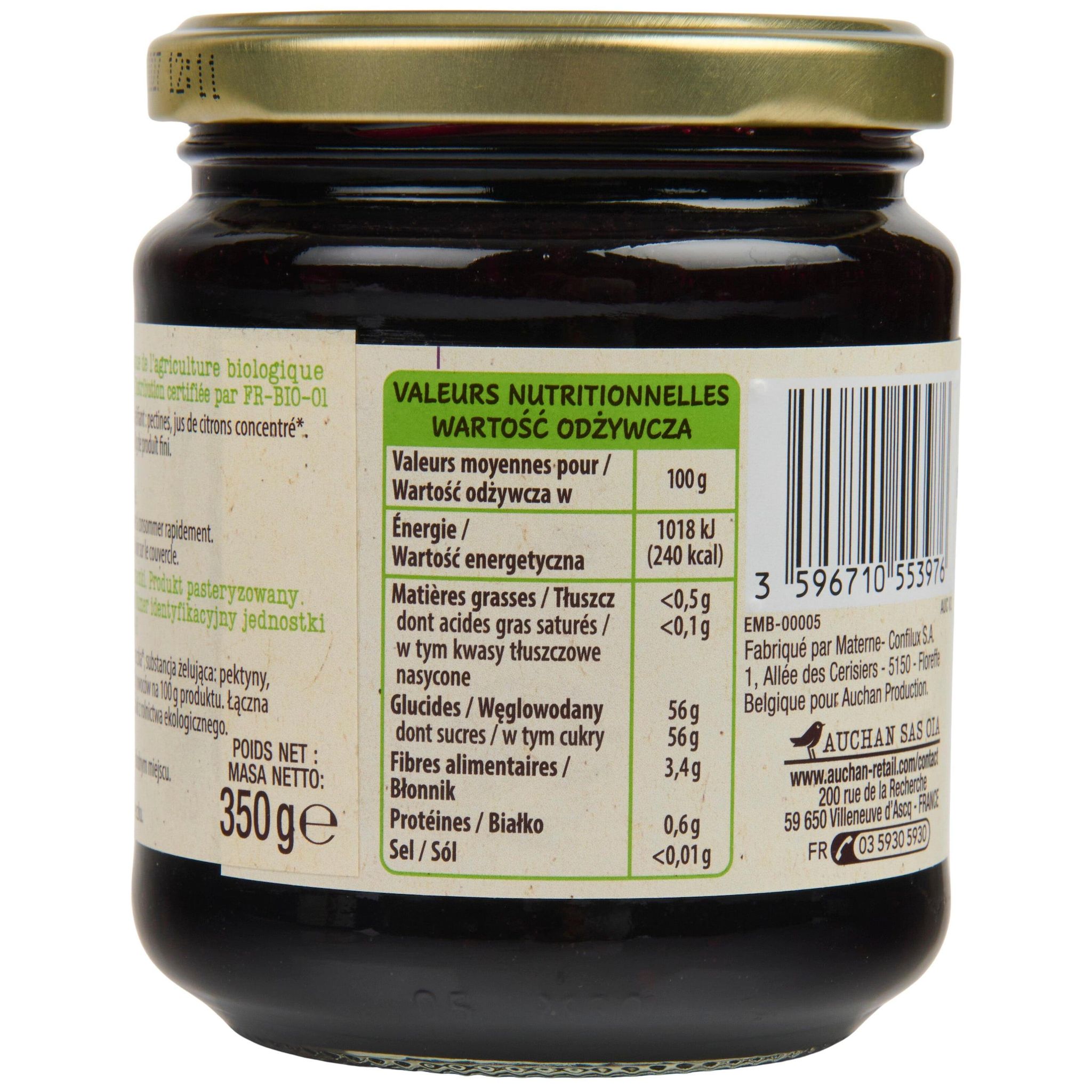 Voir la diapositive 5 : AUCHAN BIO Confiture extra cassis bio 350g
