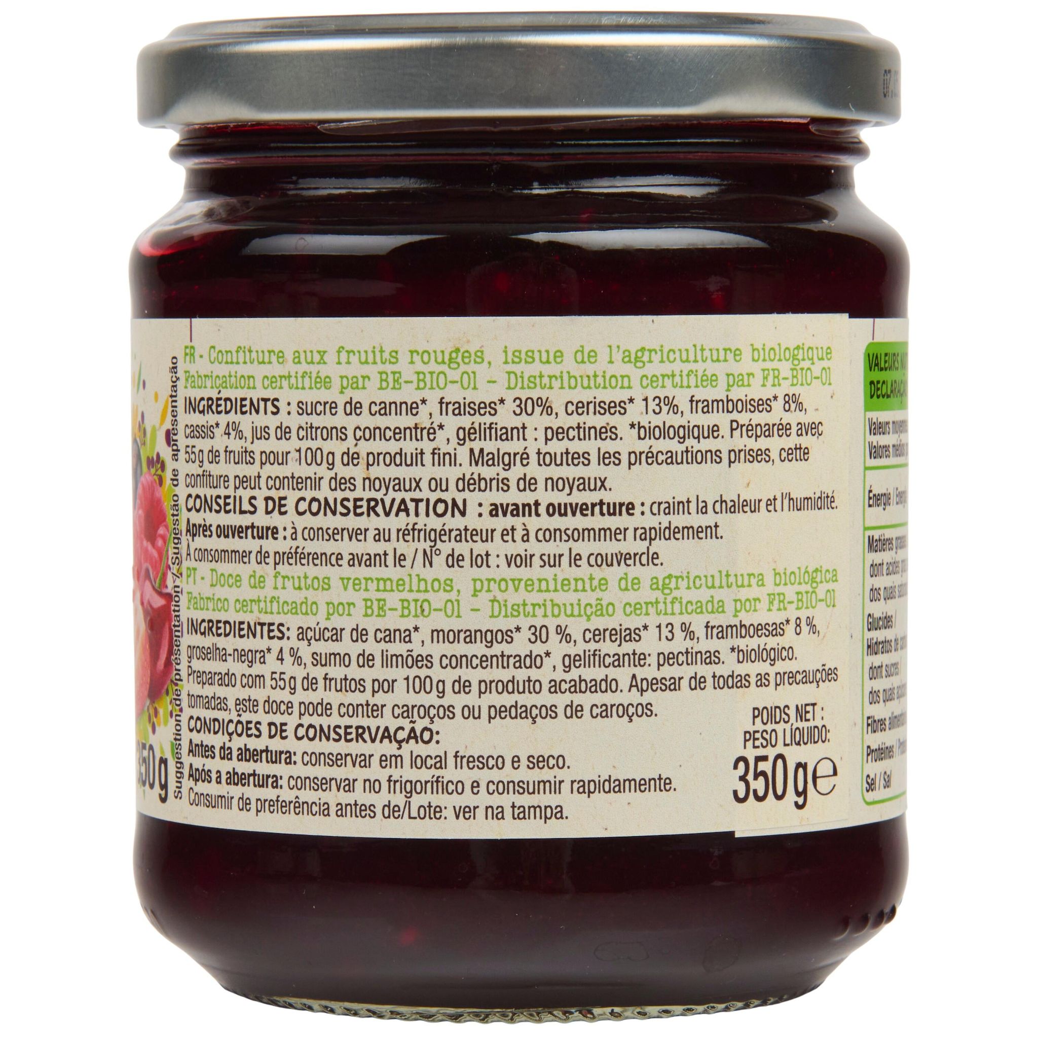 Voir la diapositive 4 : AUCHAN BIO Confiture extra fruits rouges bio 350g