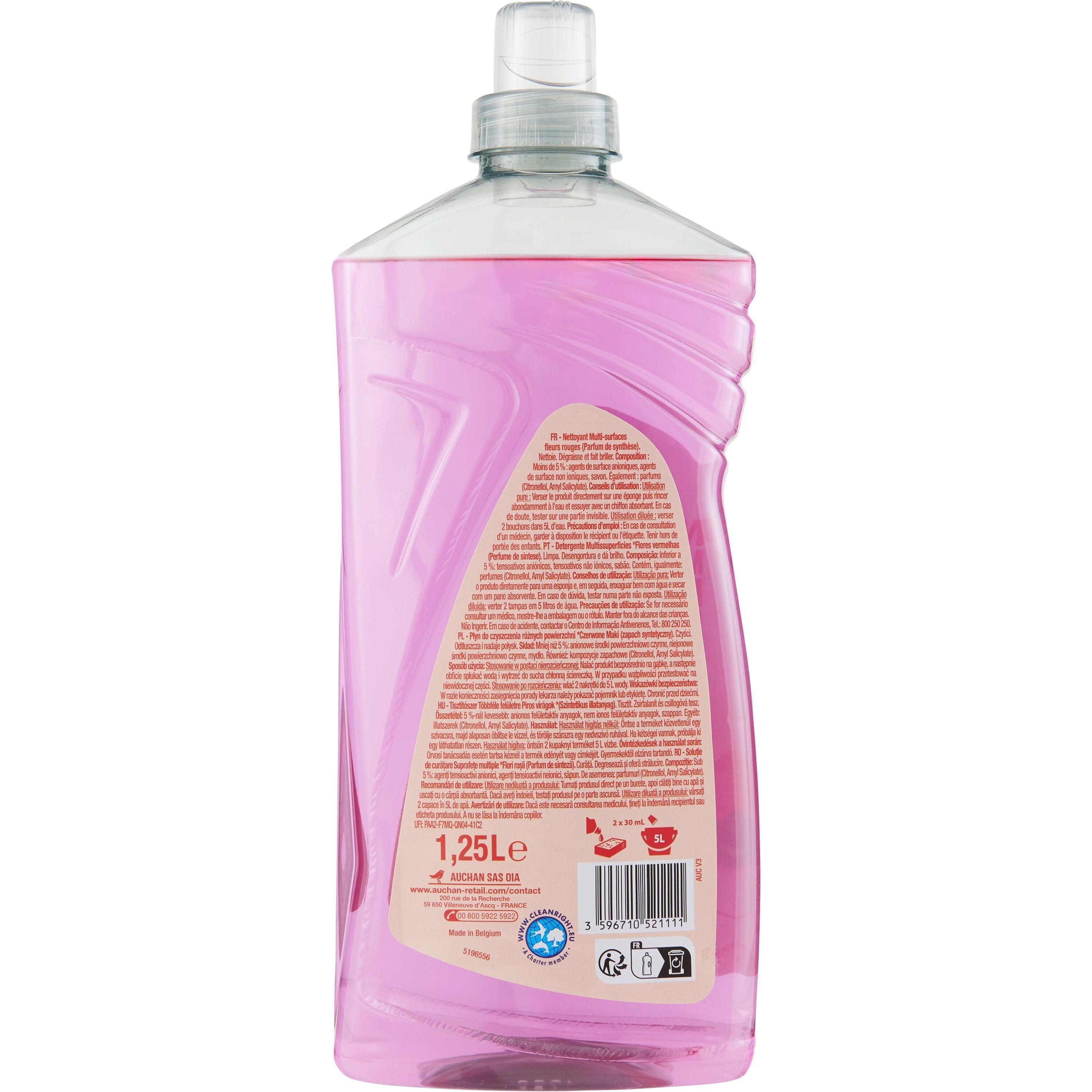 Voir la diapositive 2 : AUCHAN Nettoyant liquide multi-surfaces fleur rouge 1,25l