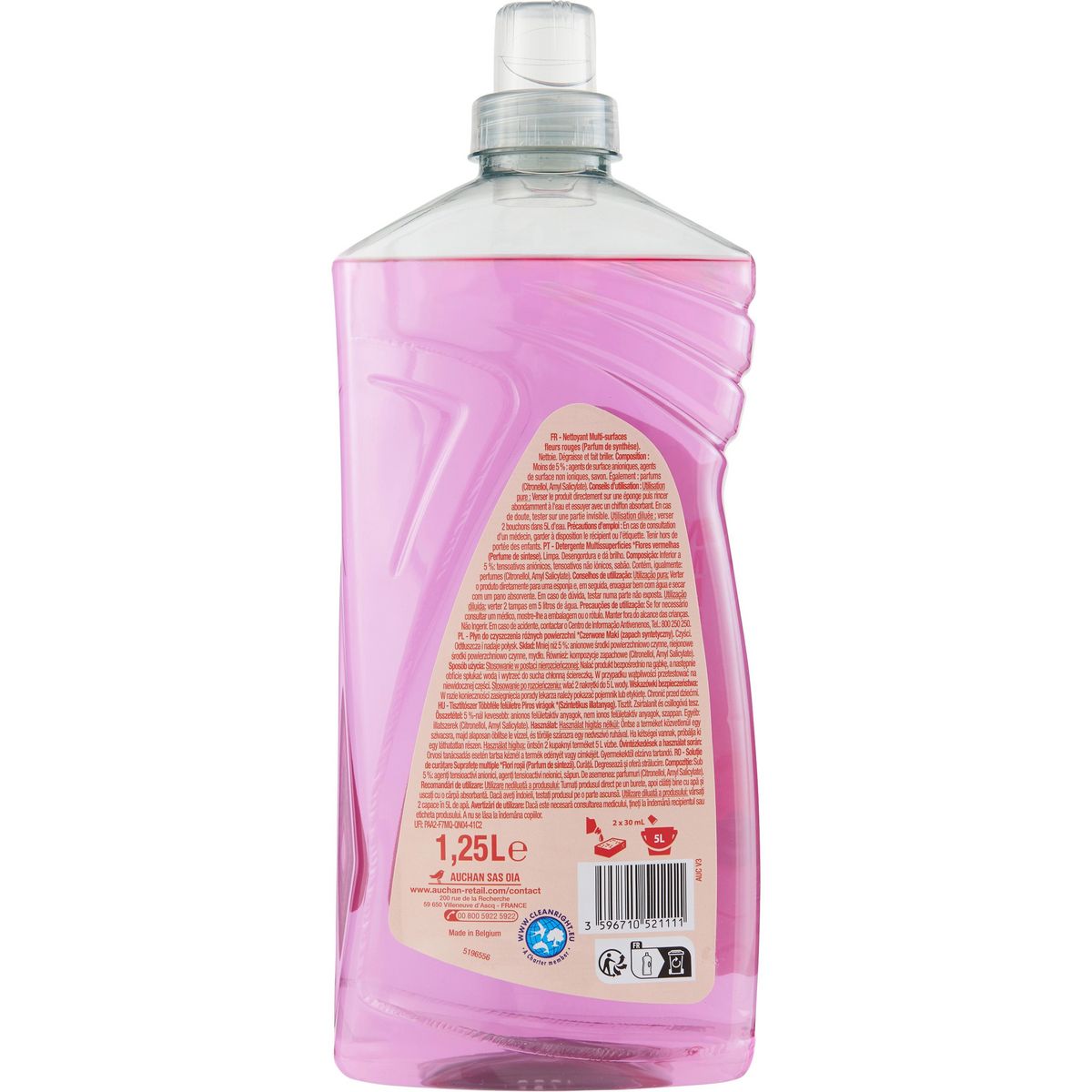 AUCHAN Nettoyant liquide fleur rouge 1,25l