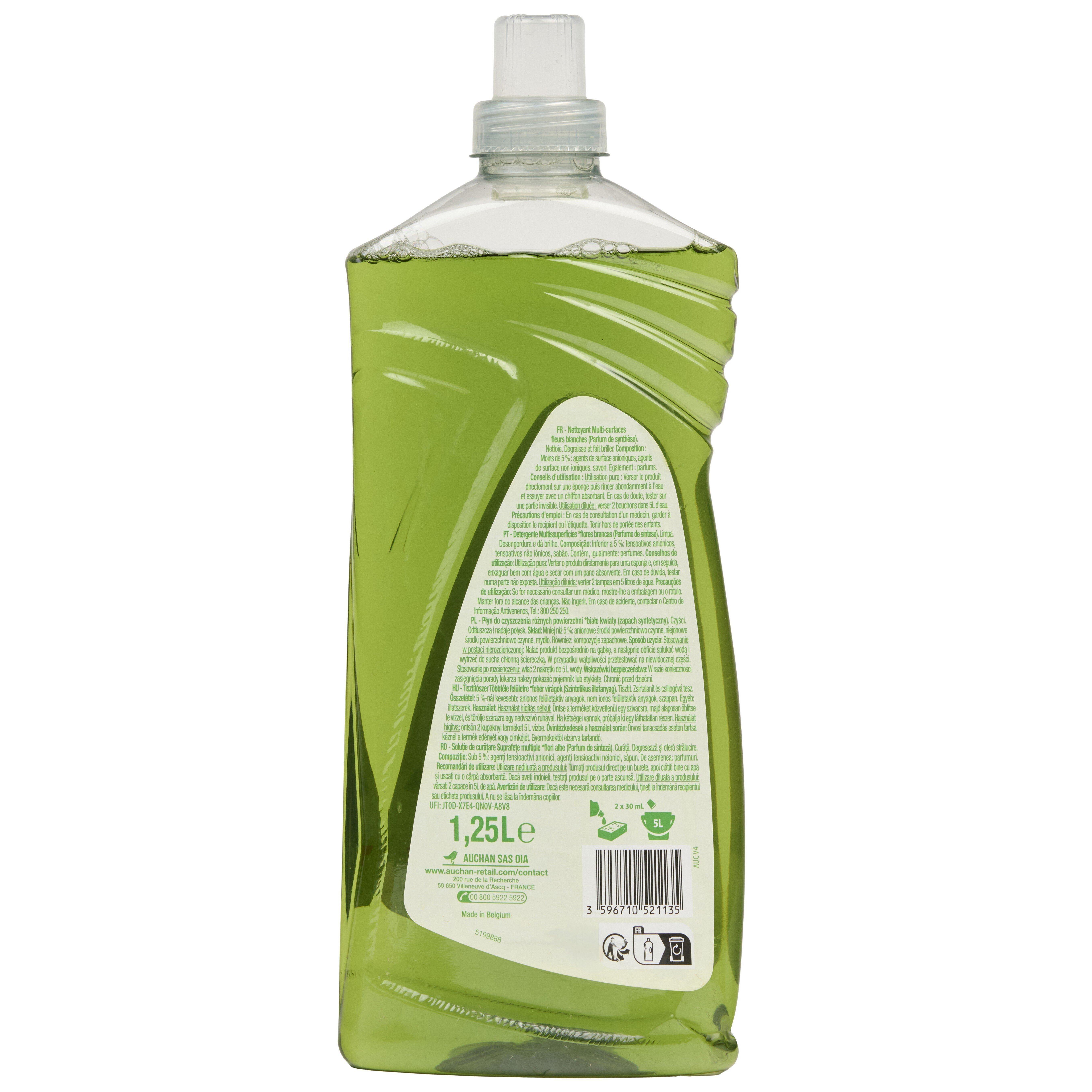 Voir la diapositive 2 : AUCHAN Nettoyant liquide multi-surfaces fleurs blanches 1,25l
