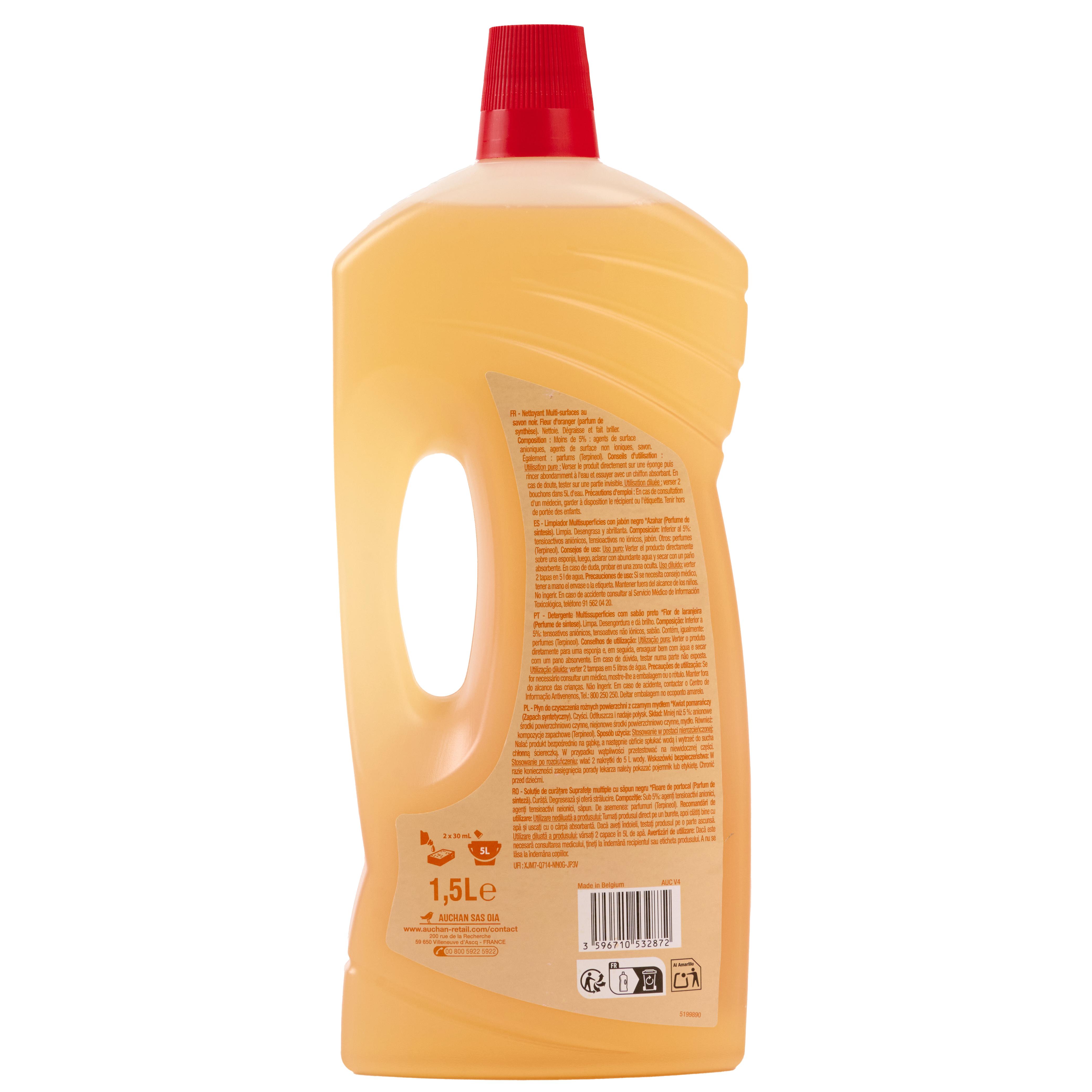 Voir la diapositive 2 : AUCHAN Nettoyant liquide multi-surfaces savon noir 1,5l