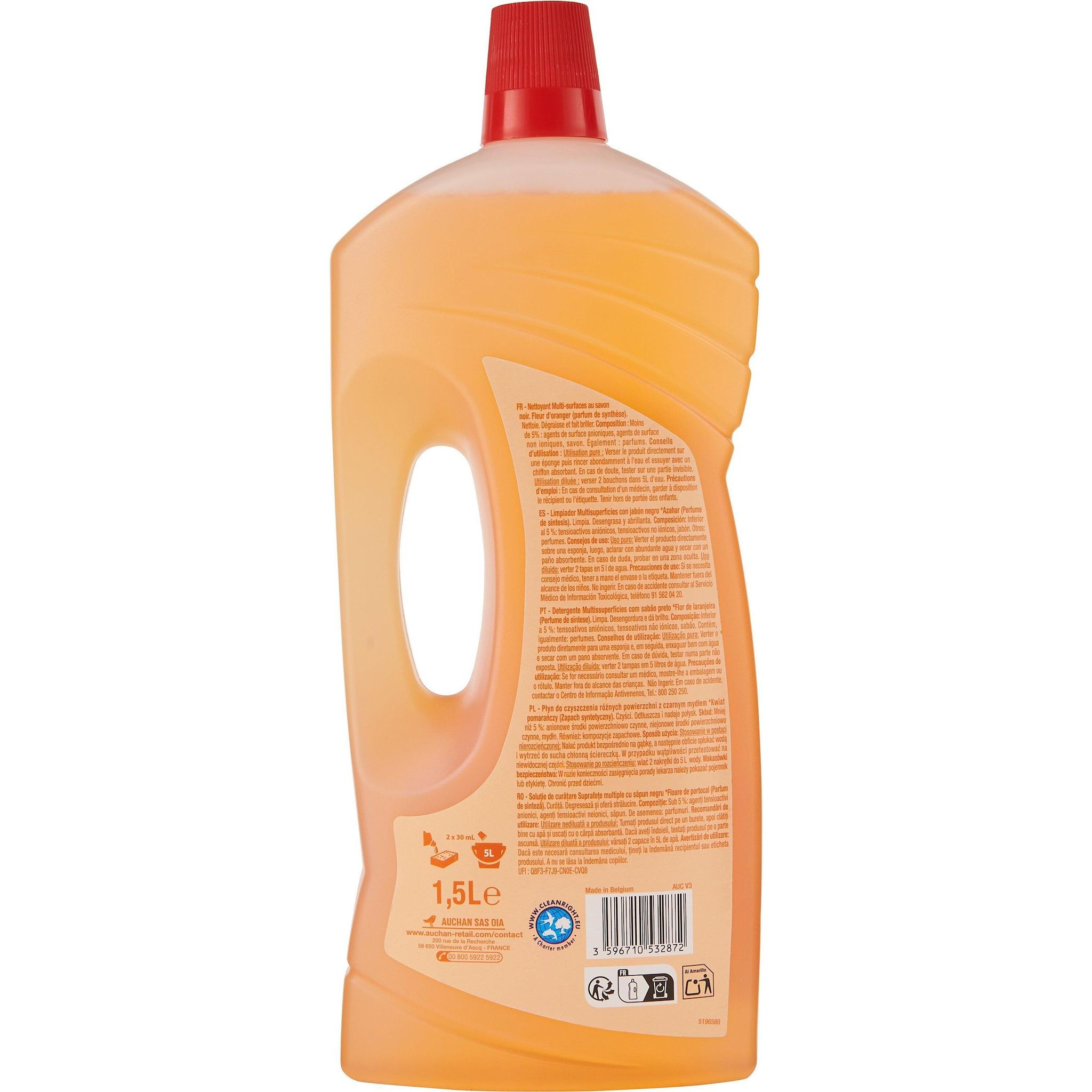 Voir la diapositive 2 : AUCHAN Nettoyant liquide multi-surfaces savon noir 1,5l