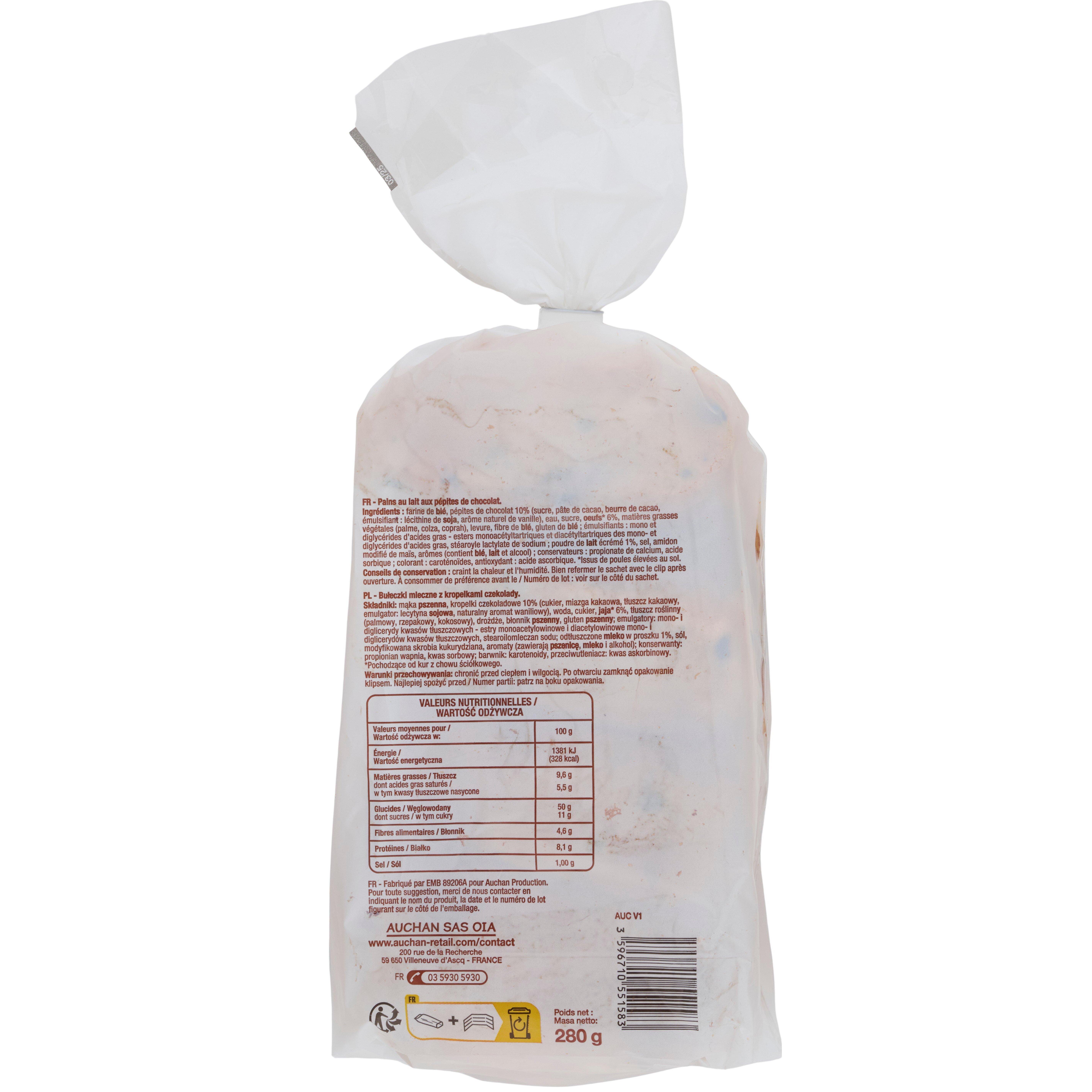 Voir la diapositive 2 : POUCE Pains au lait aux pépites de chocolat 8 pièces 280g