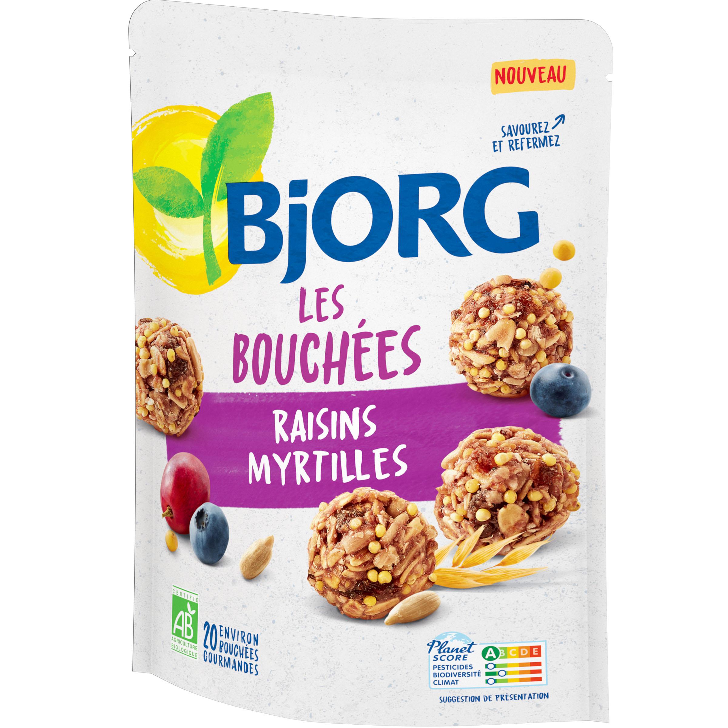 Voir la diapositive 2 : BJORG Les bouchées raisins myrtilles bio 120g