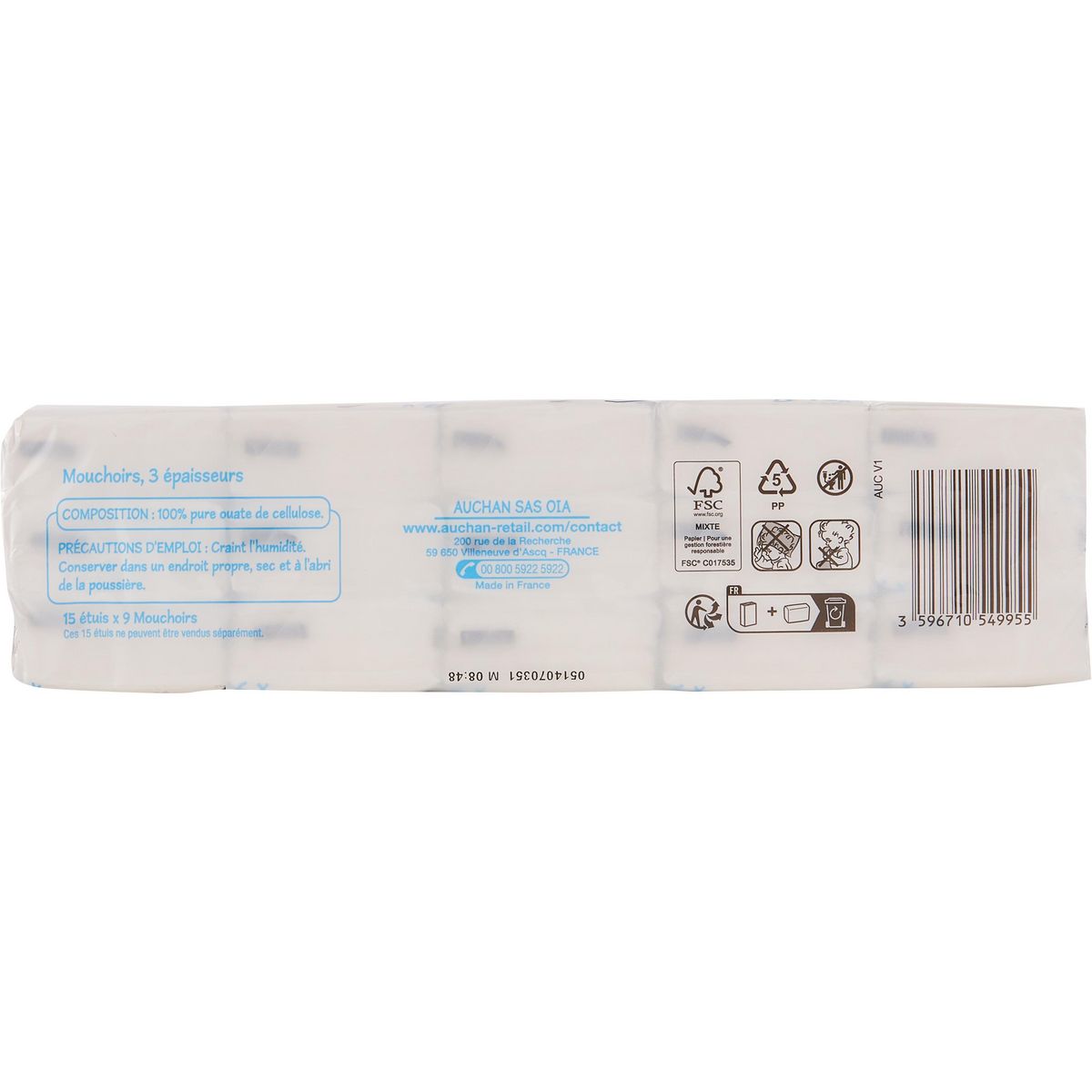 POUCE Paquets de mouchoirs blancs 3 épaisseurs 15 pièces