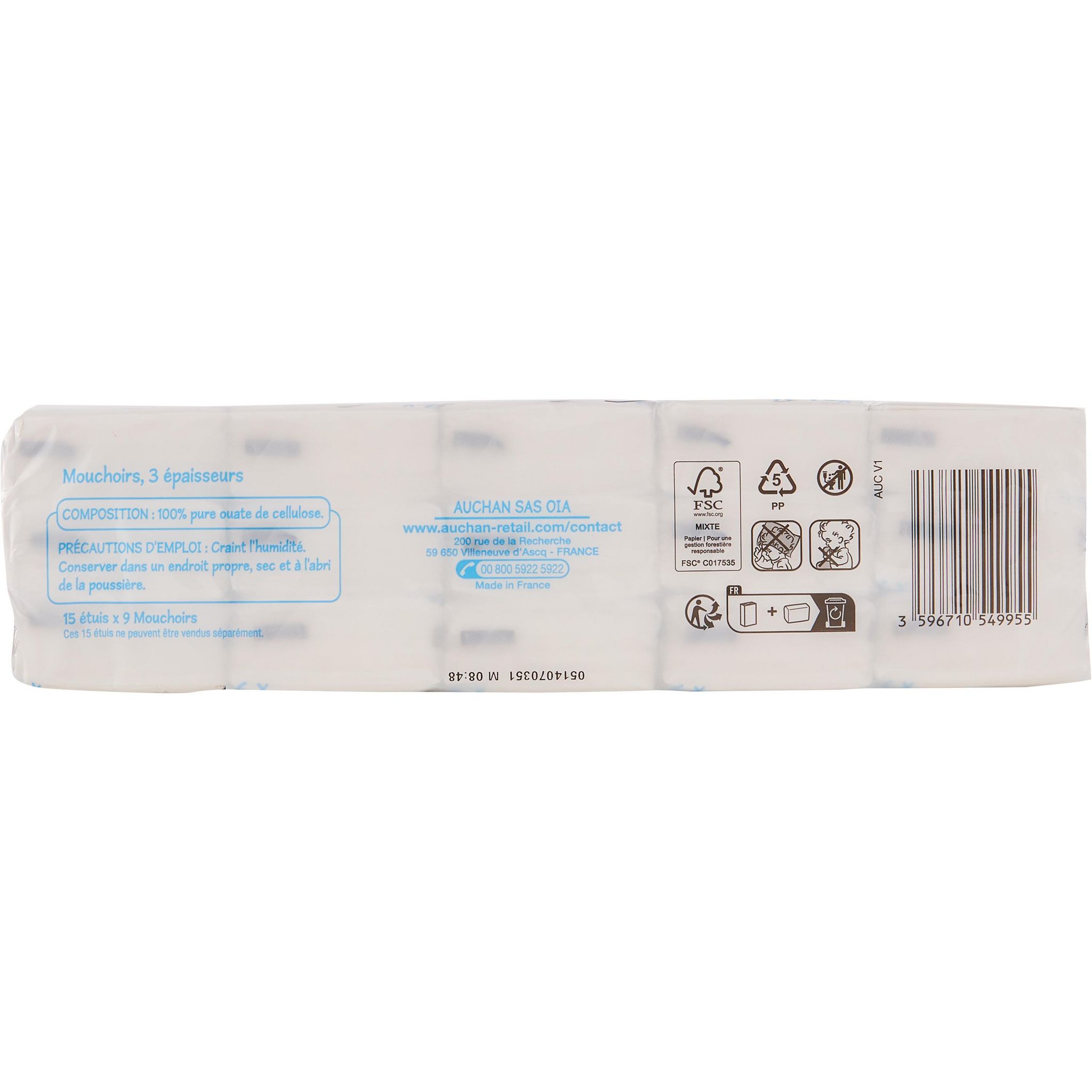 Voir la diapositive 2 : POUCE Paquets de mouchoirs blancs 3 épaisseurs 15 pièces