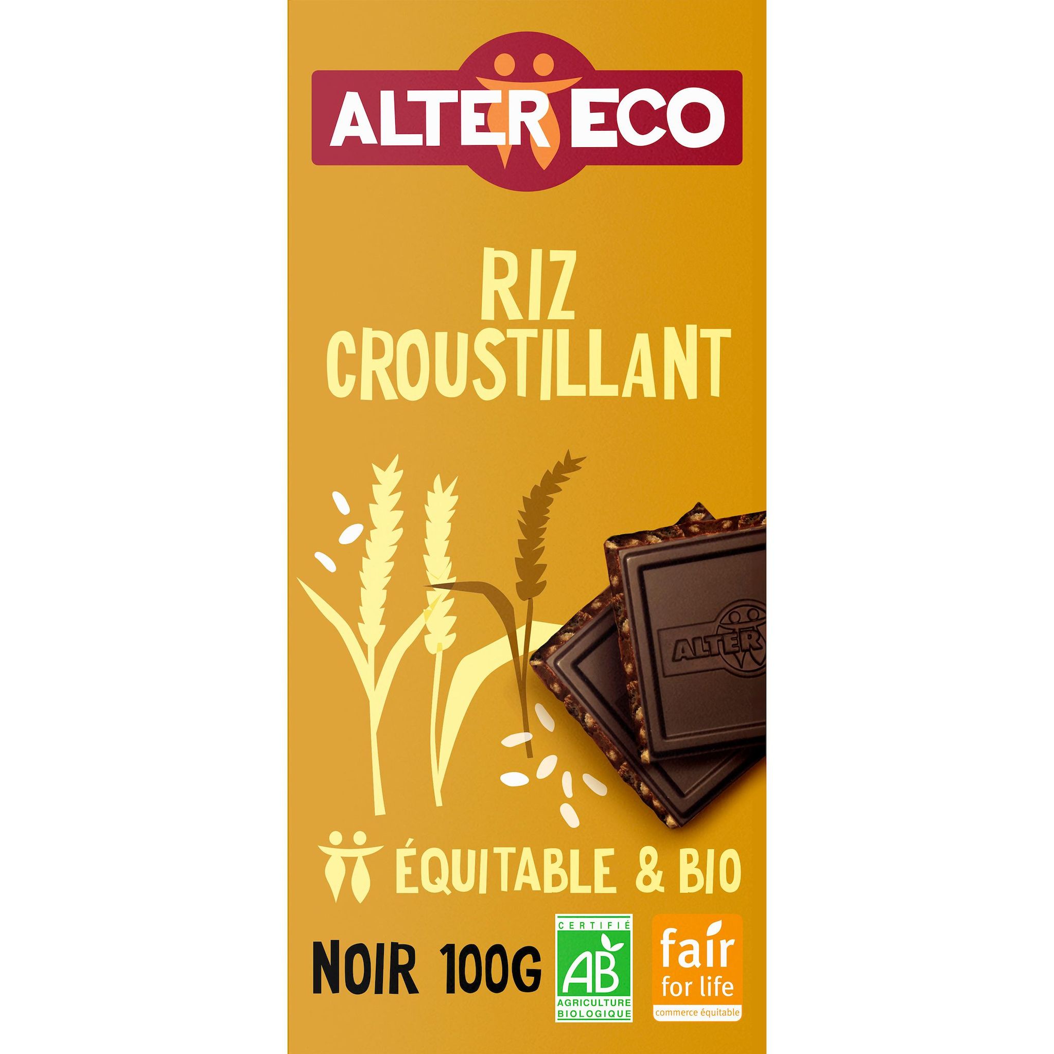 ALTER ECO Tablette de chocolat noir riz soufflé bio 90g