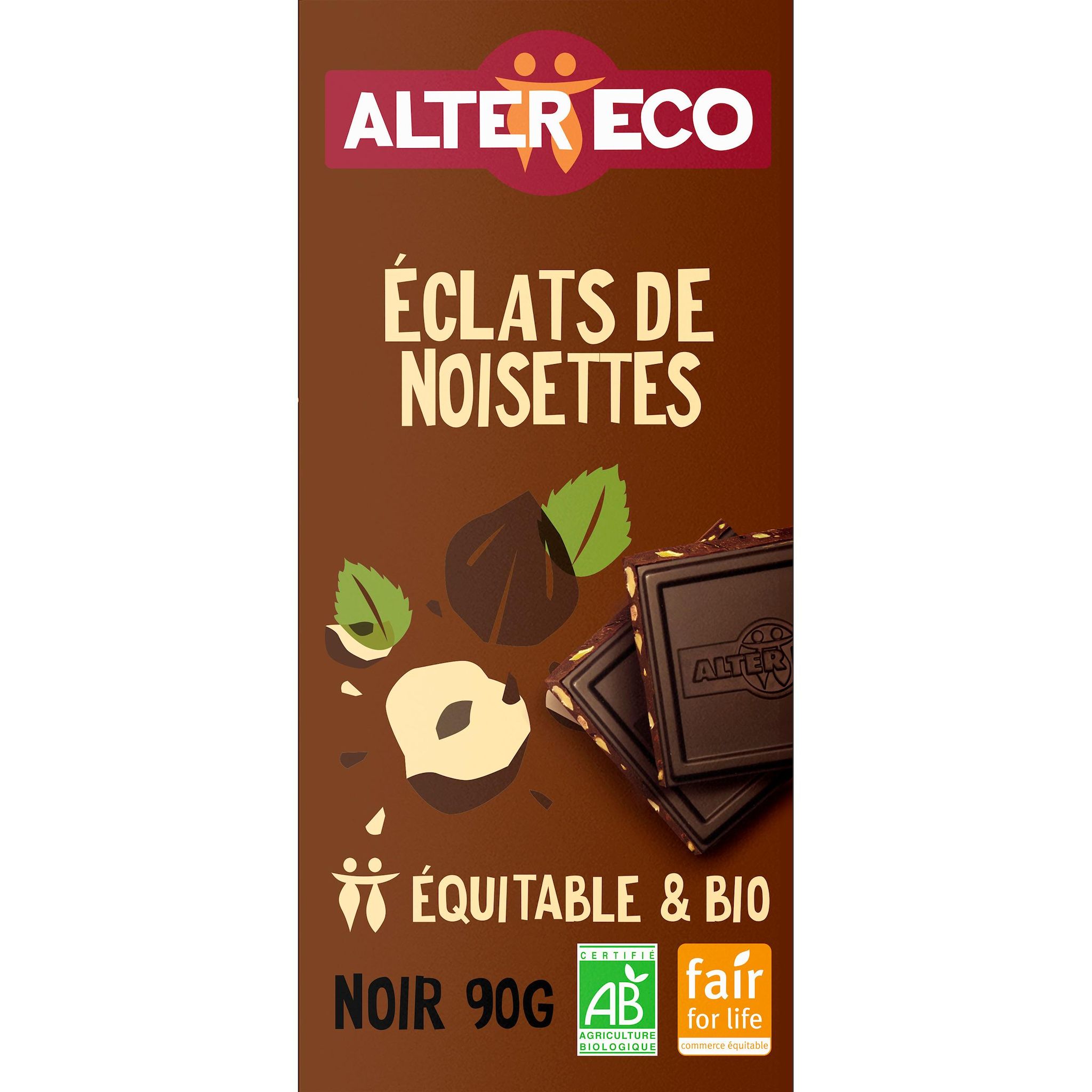 ALTER ECO Tablette de chocolat noir éclats noisettes bio 90g