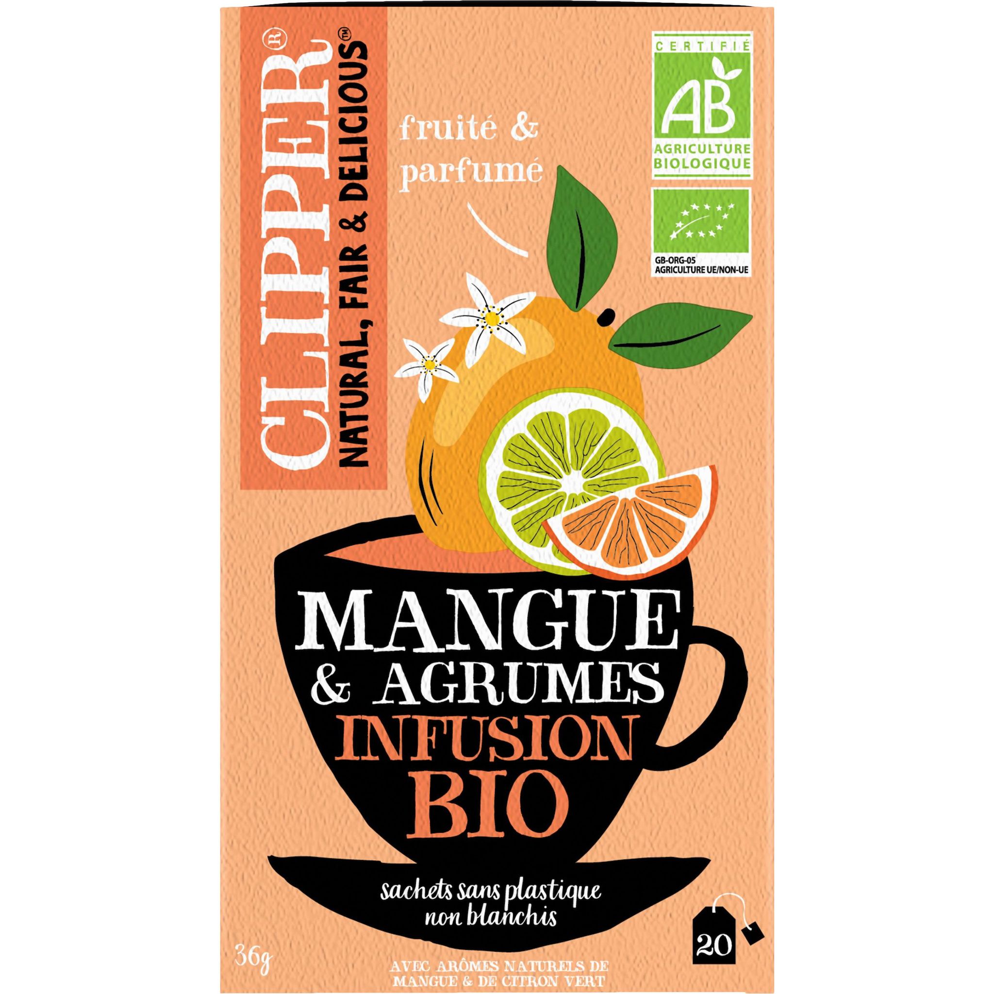 Voir la diapositive 2 : CLIPPER Infusion mangue et agrumes bio 20 sachets 36g