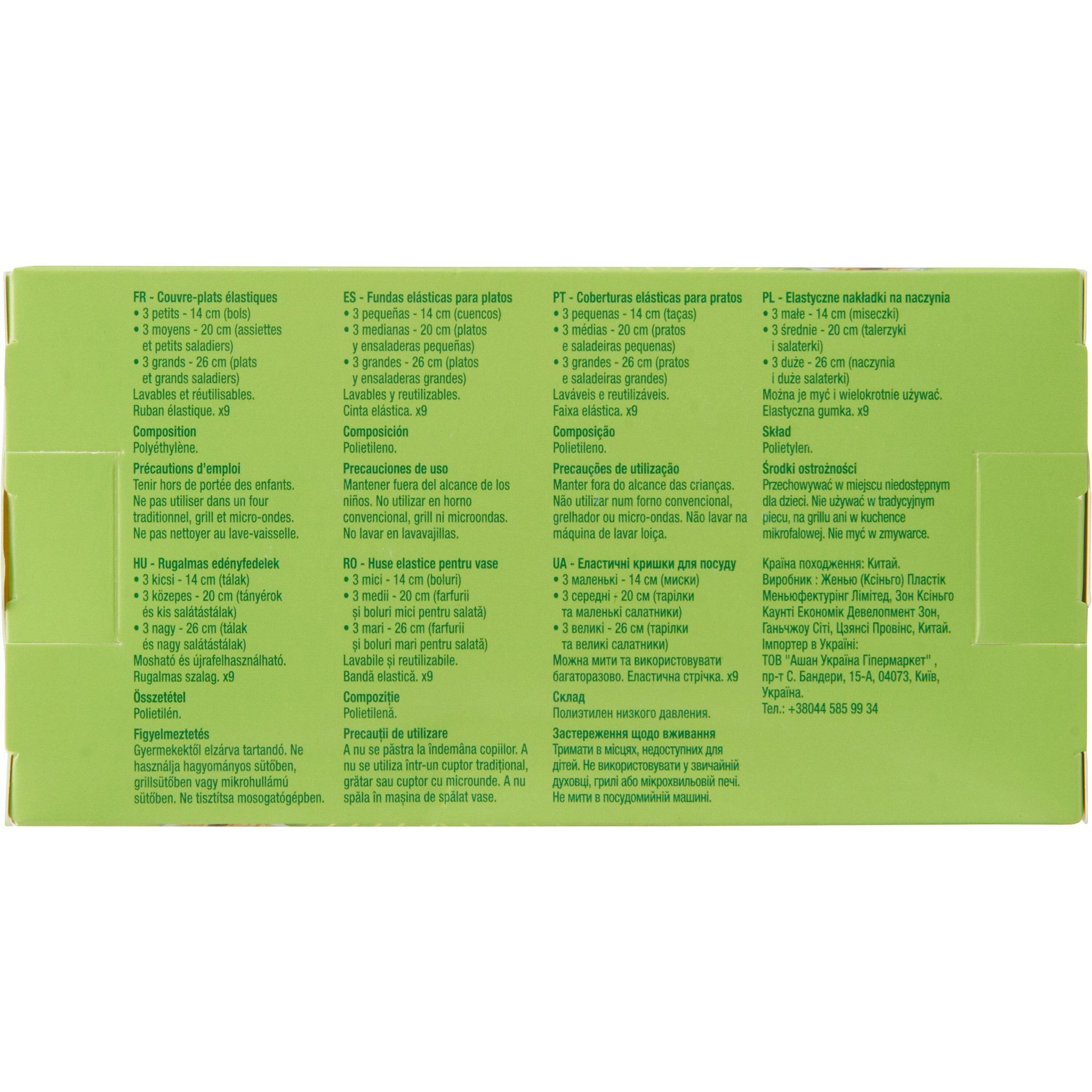 Voir la diapositive 2 : AUCHAN Couvre-plats élastiques en tailles S M L 9 pièces